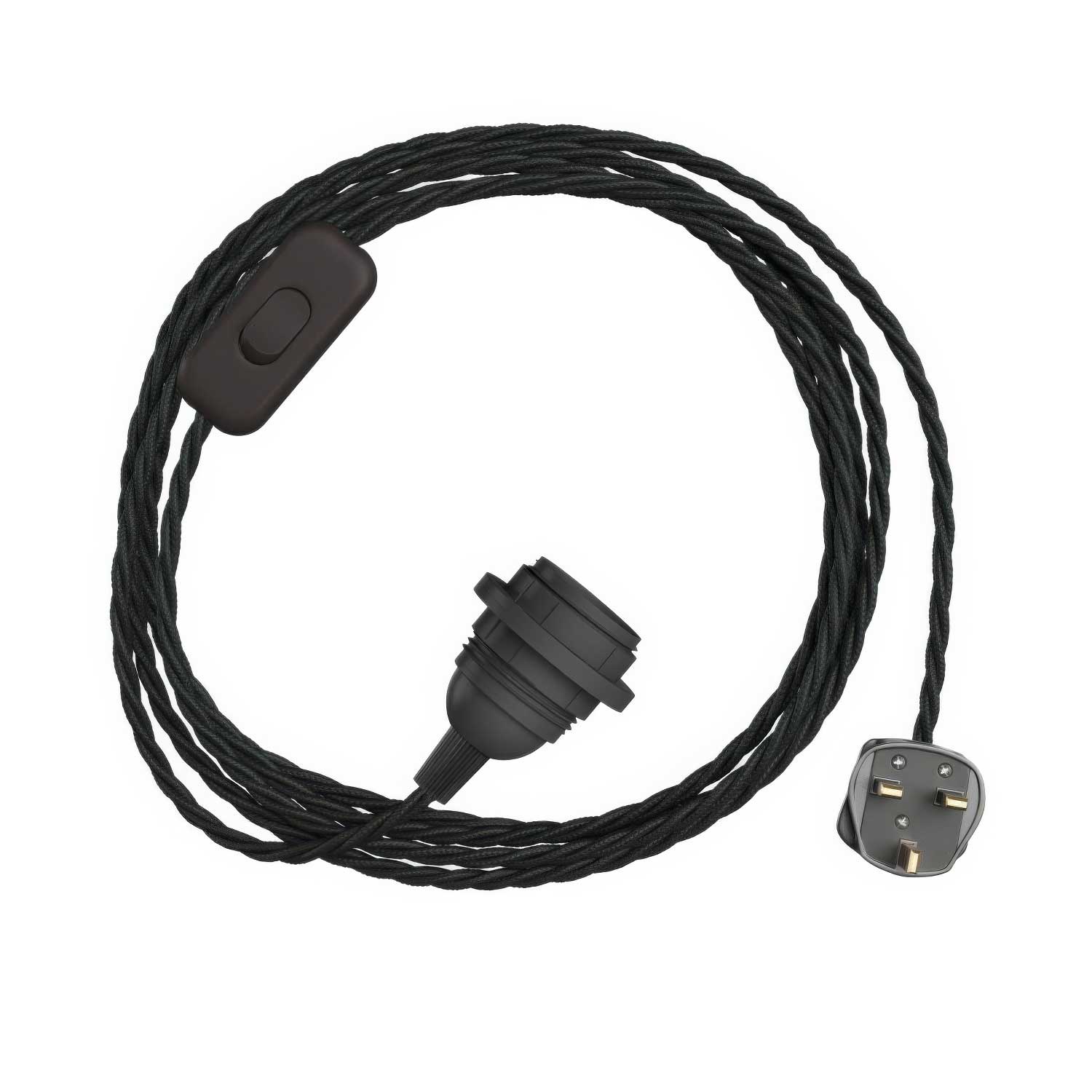 SnakeBis Twisted for lampshade - Cordset with socket, TC04 braided fabric cord, and UK plug