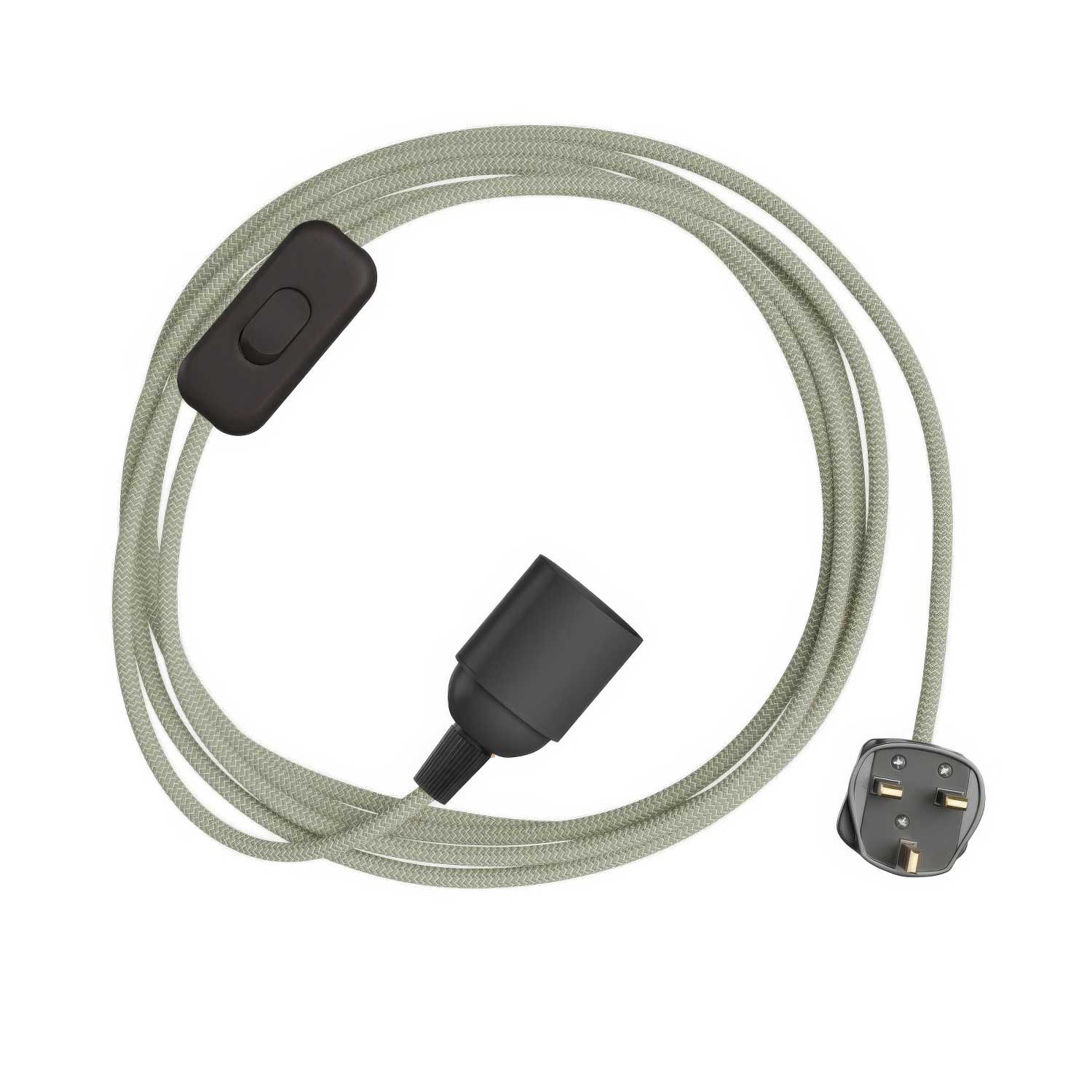 SnakeBis Zig-Zag - Cordset with socket, Zig-Zag effect fabric cord RD72, and UK plug
