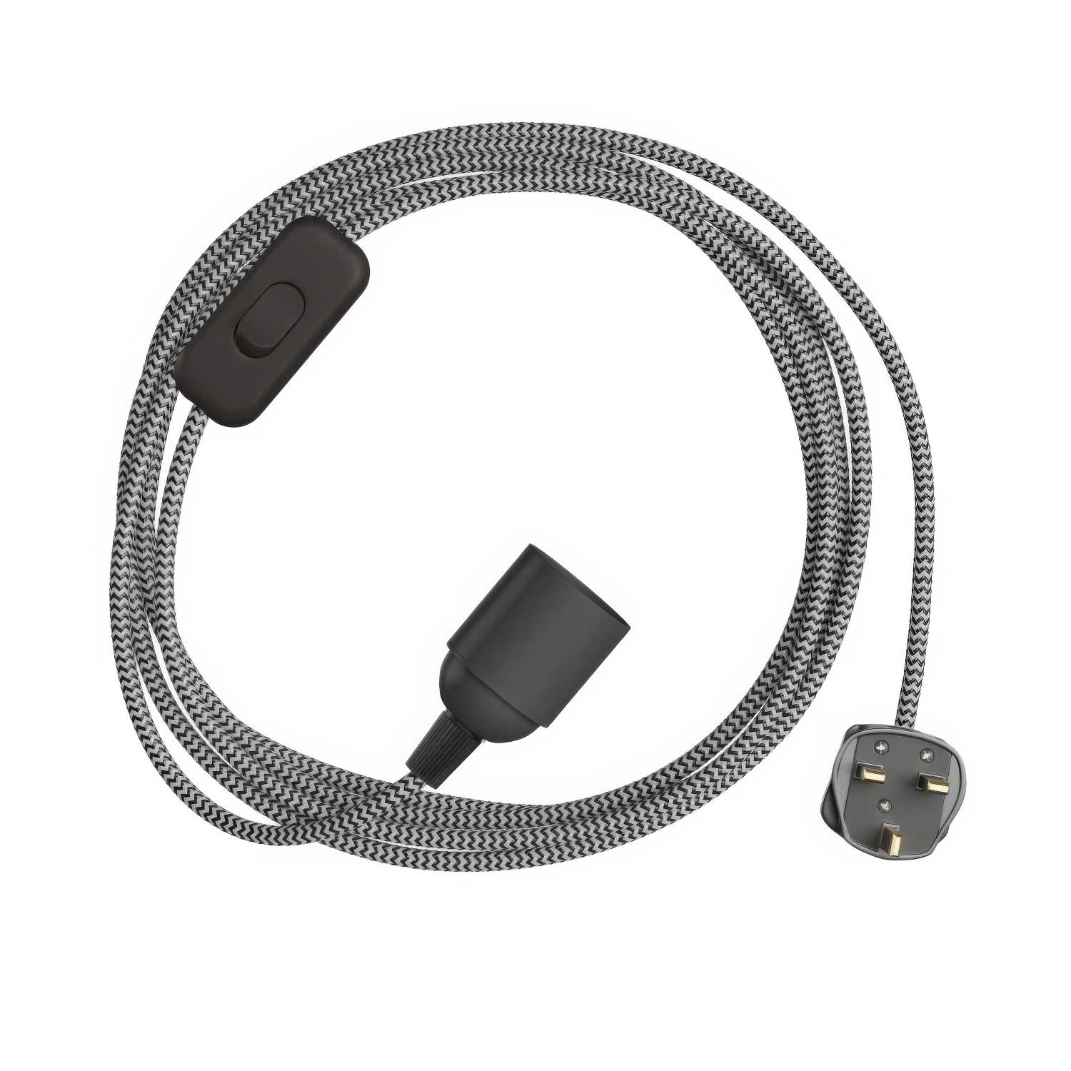 SnakeBis Zig-Zag - Cordset with socket, Zig-Zag effect fabric cord RZ04, and UK plug
