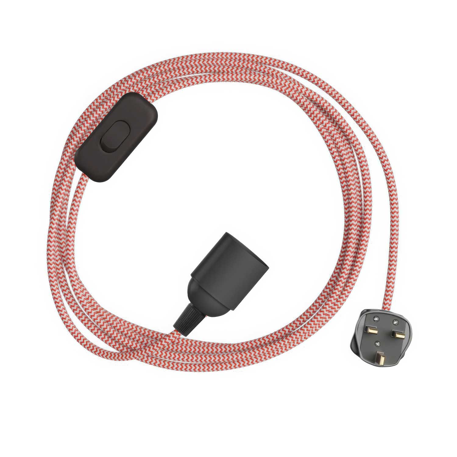 SnakeBis Zig-Zag - Cordset with socket, Zig-Zag RZ09 effect fabric cord, and UK plug