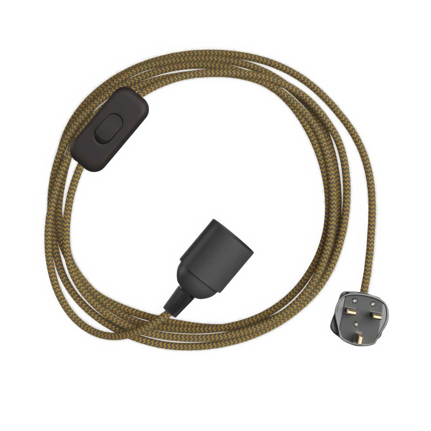 SnakeBis Zig-Zag - Cordset with socket, zig-zag effect fabric cable RZ27, and UK plug
