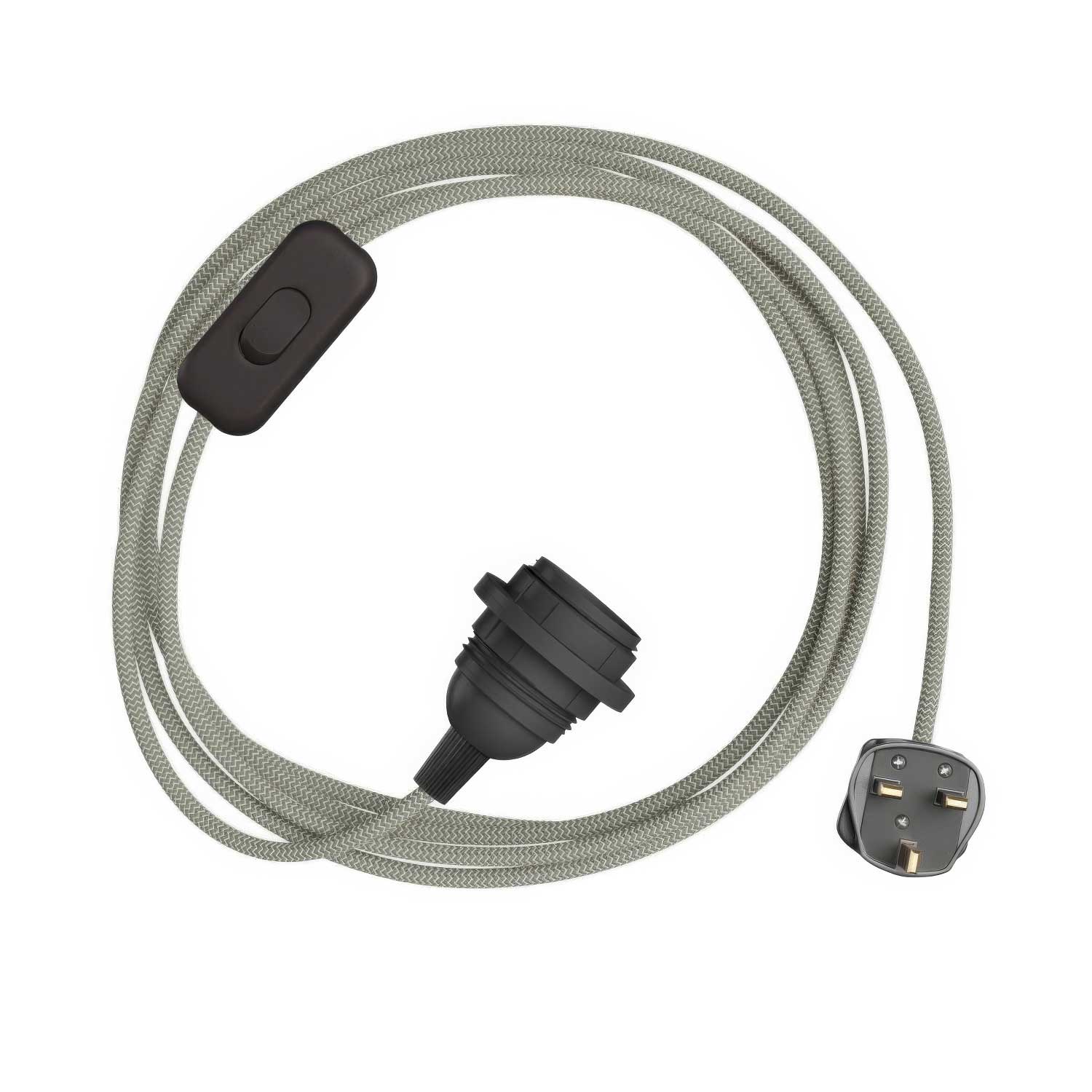 SnakeBis Zig-Zag for lampshade - Cordset with socket, Zig-Zag effect fabric cord RD74 and UK plug
