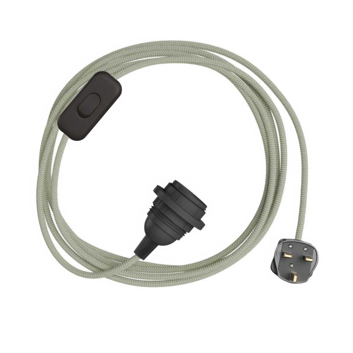 SnakeBis Zig-Zag for lampshade - Cordset with socket, Zig-Zag effect RD72 fabric cable and UK plug