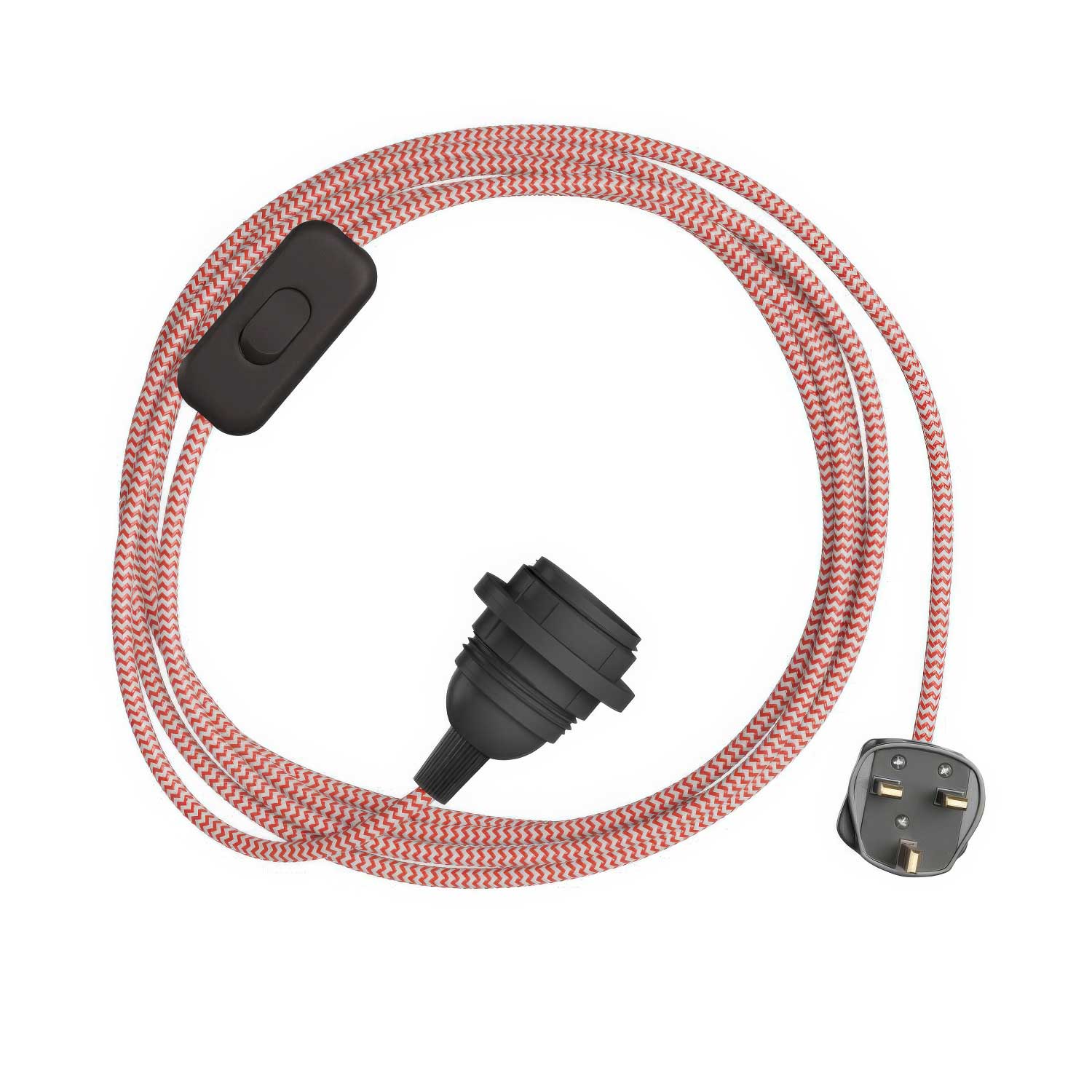 SnakeBis Zig-Zag for lampshade - Cordset with socket, Zig-Zag RZ09 fabric cable, and UK plug
