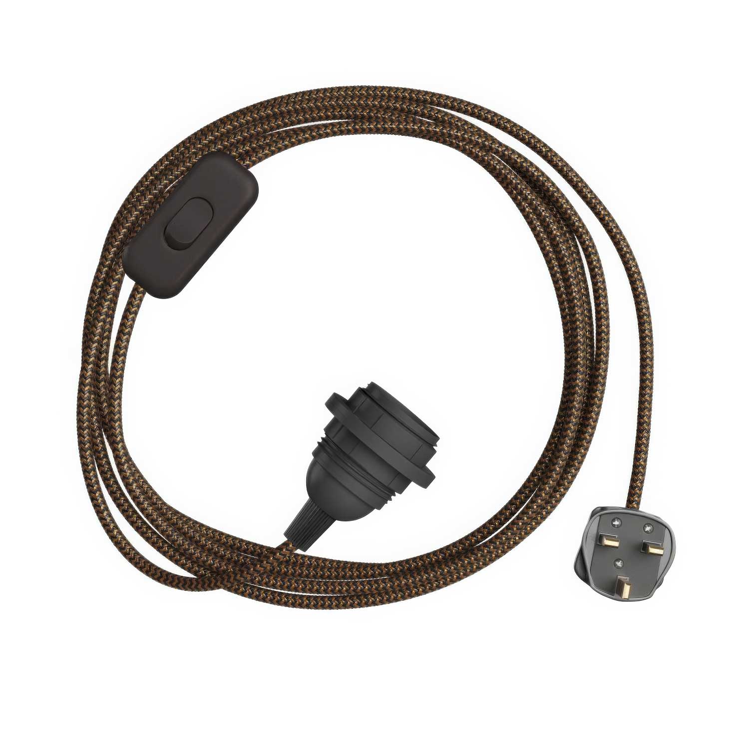 SnakeBis Zig-Zag for lampshade - Cordset with socket, Zig-Zag effect fabric cord RZ24 and UK plug