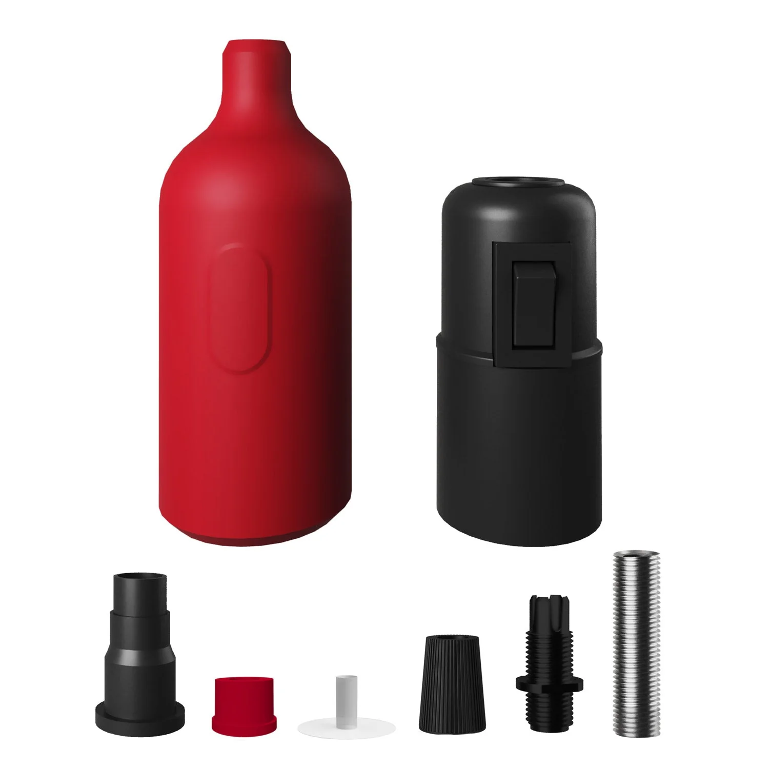 E27 silicone socket kit with hidden switch and strain relief - Red - Image 2