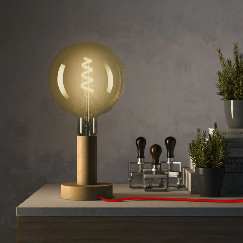 Posaluce - Large wooden table lamp with UK plug - Neutral - Image 2