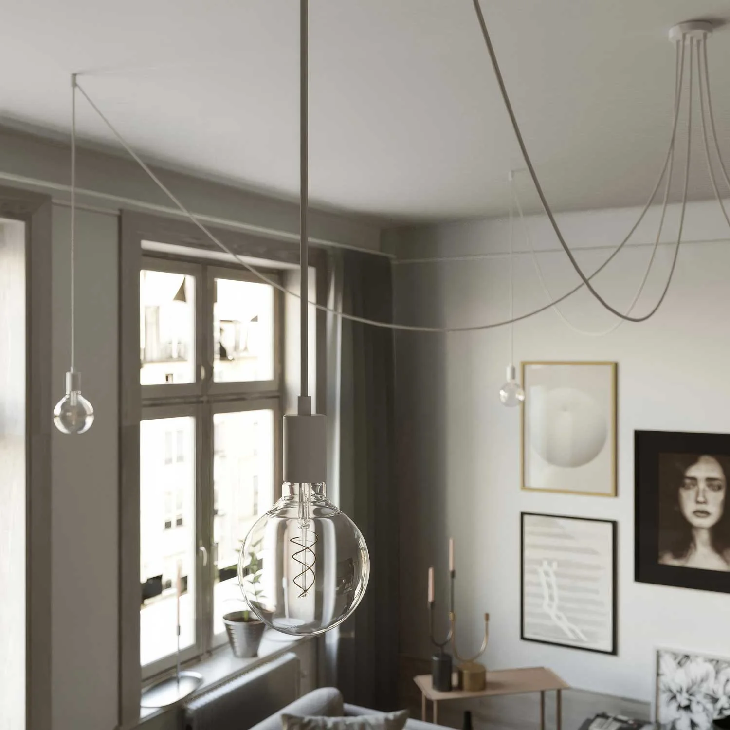 Spider - Multiple pendant lamp with 5 drops, metal finish - White - Image 2