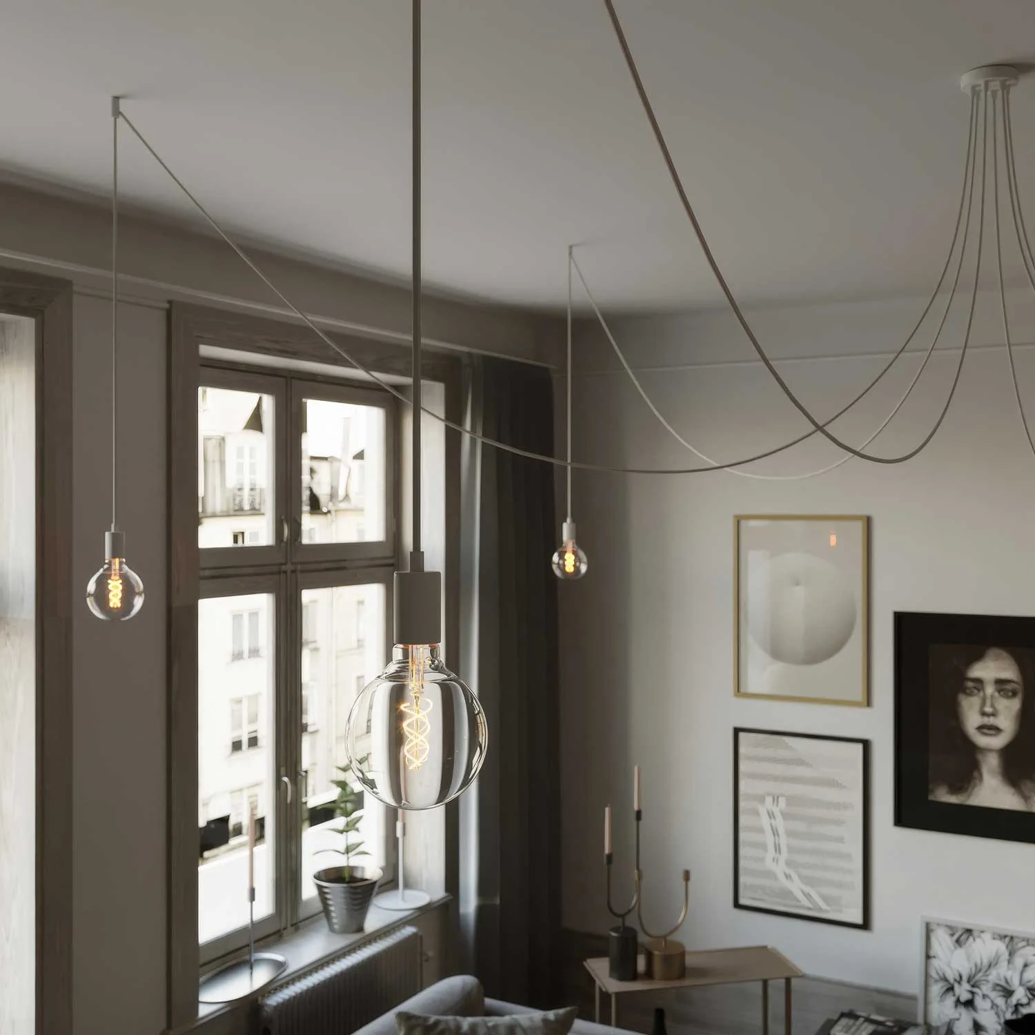 Spider - Multiple pendant lamp with 6 drops, metal finish - White - Image 2