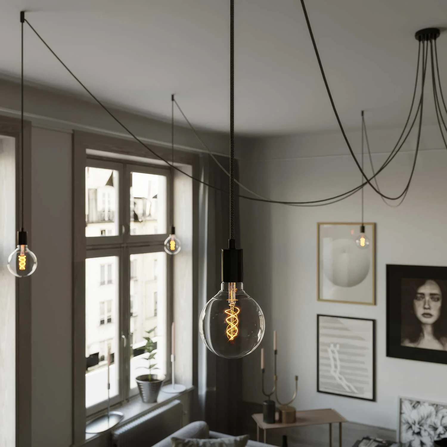 Spider - Multiple pendant lamp with 7 drops, metal finish - Black - Image 2