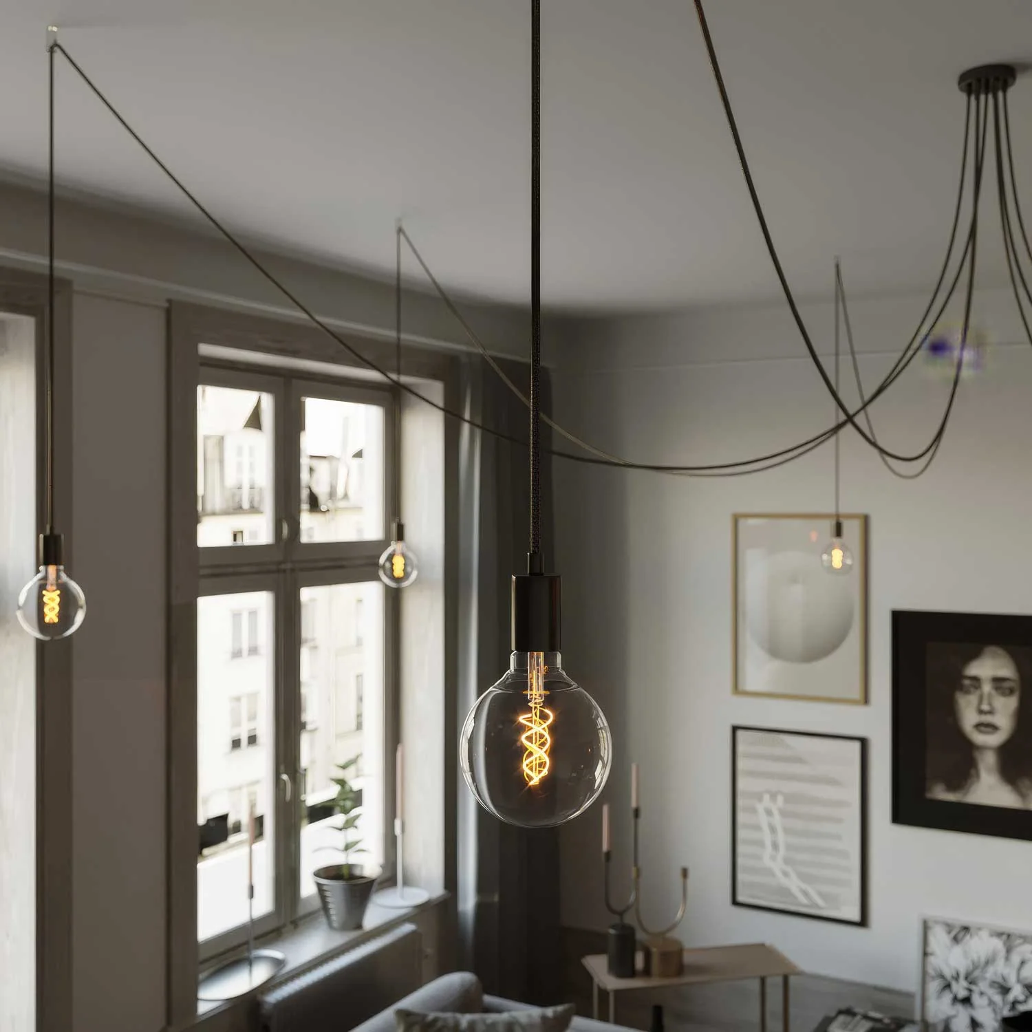 Spider - Multiple pendant lamp with 7 drops, metal finish - Black pearl - Image 2