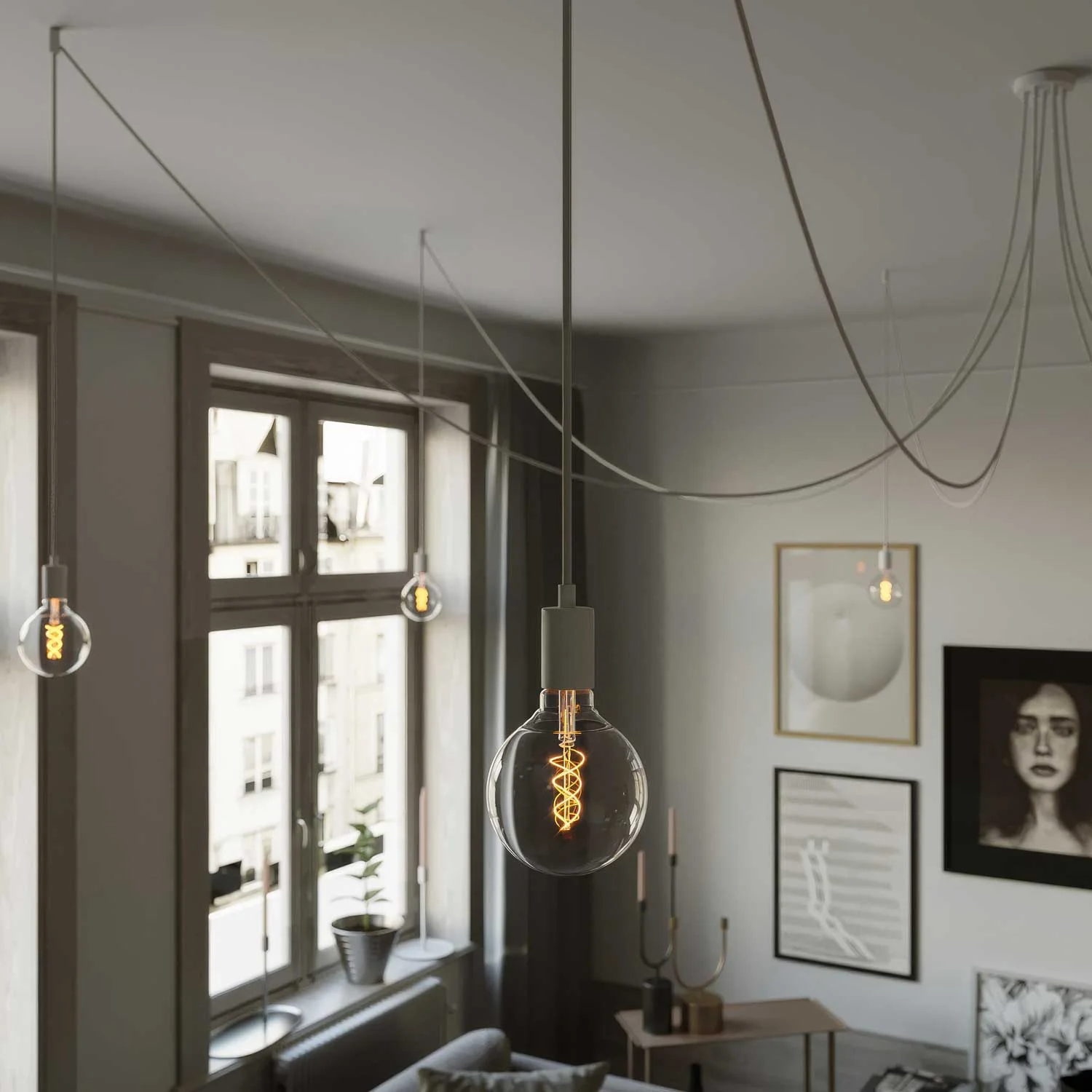 Spider - Multiple pendant lamp with 7 drops, metal finish - White - Image 2