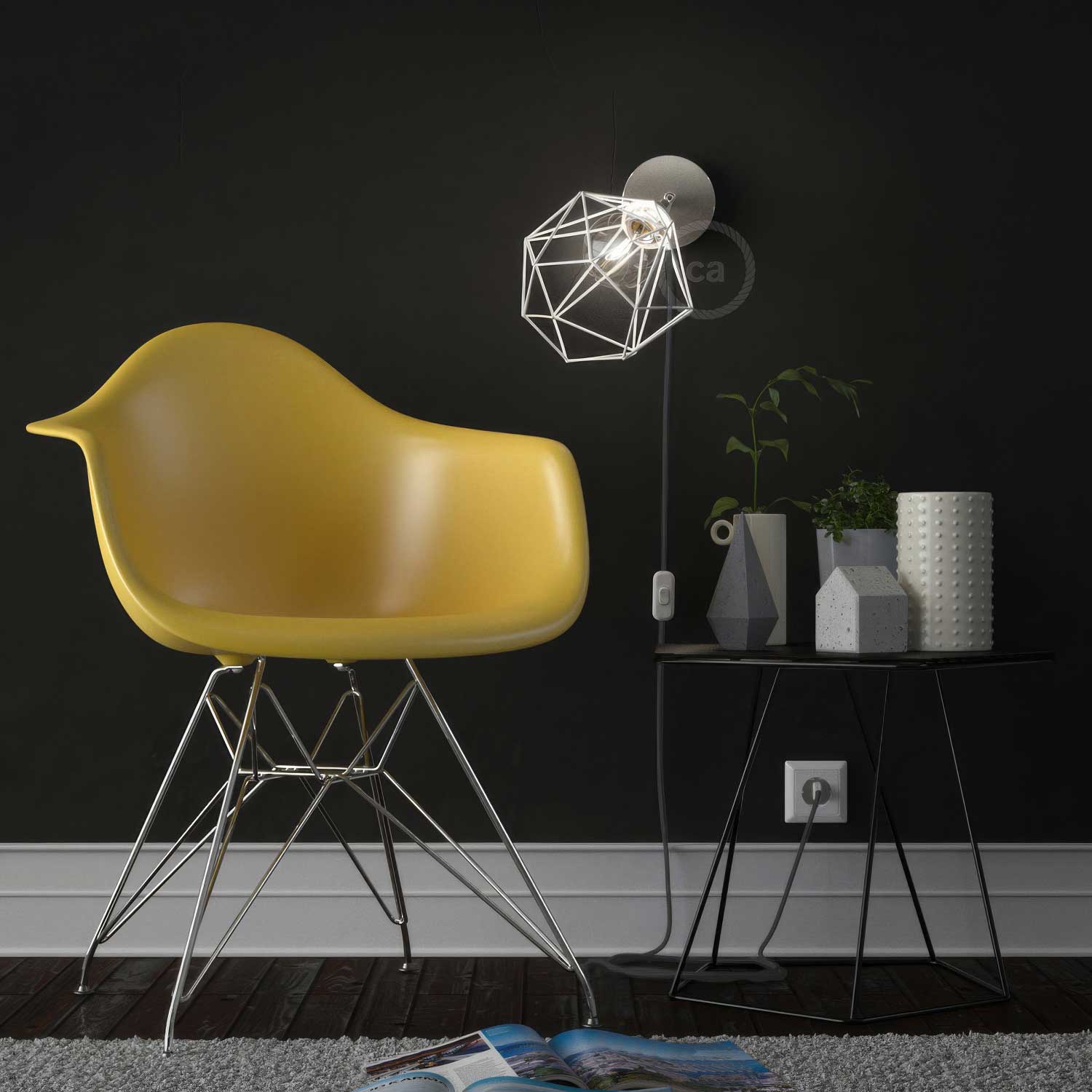 Spostaluce Metal 90° adjustable, complete with threaded E27 socket, textile cord, and side holes - Chrome - Image 3
