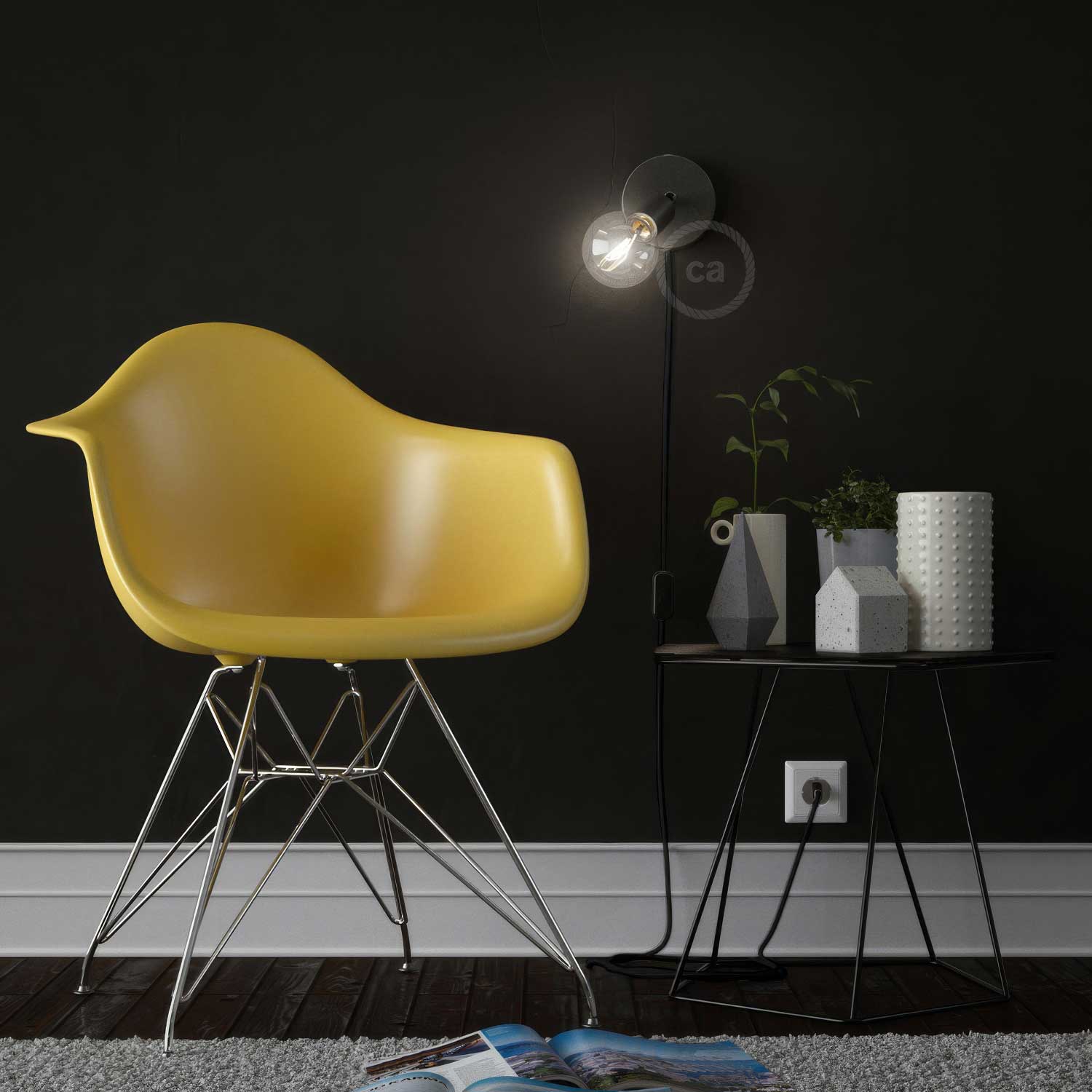 Spostaluce Metal 90° adjustable, complete with fabric cord and side holes - Black - Image 3