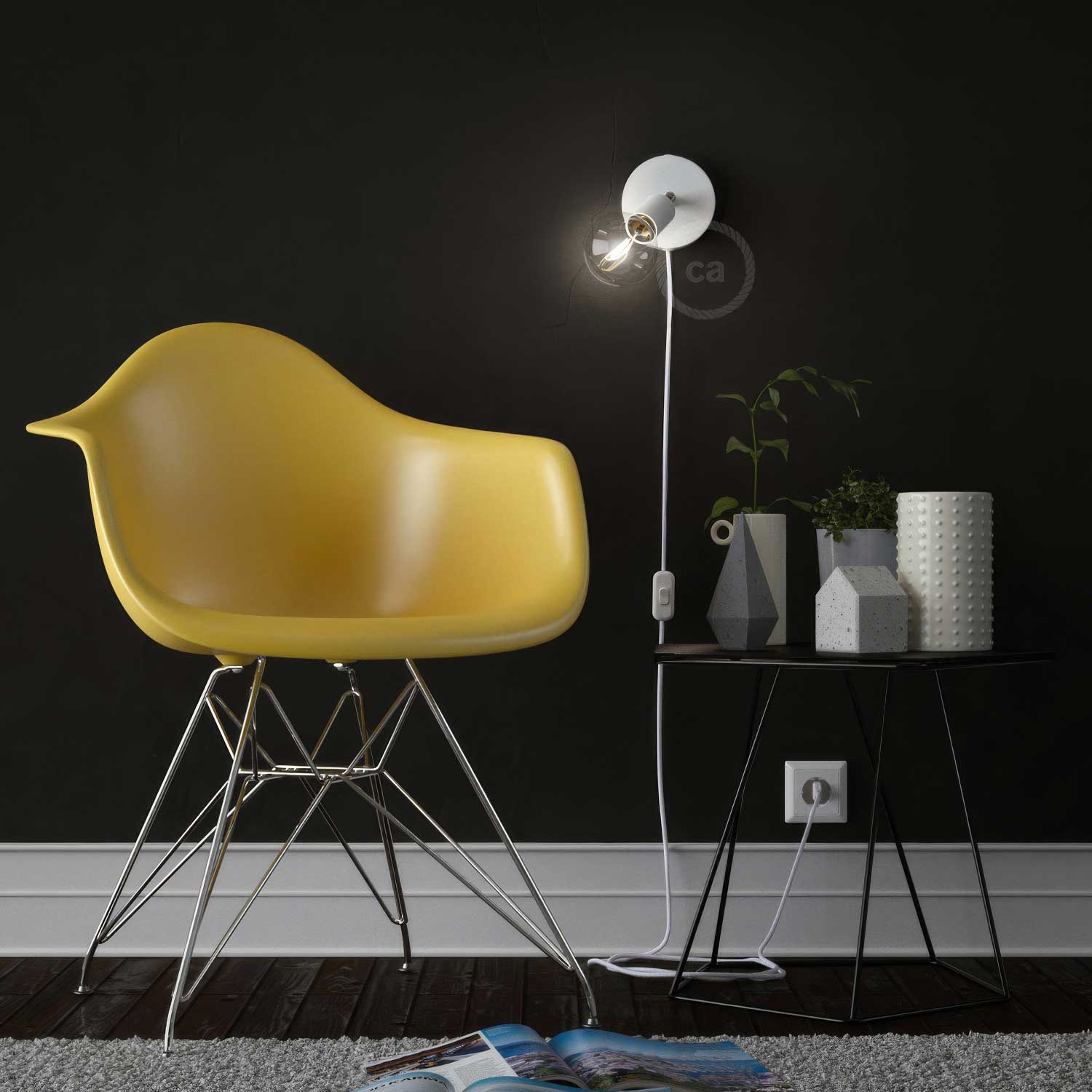 Spostaluce Metal 90° adjustable, complete with fabric cord and side holes - White - Image 3