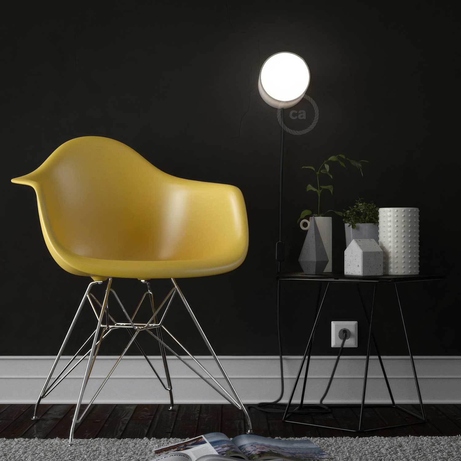 Spostaluce, the metal light point complete with E27 threaded socket, fabric cord, and side holes - Black - Image 3
