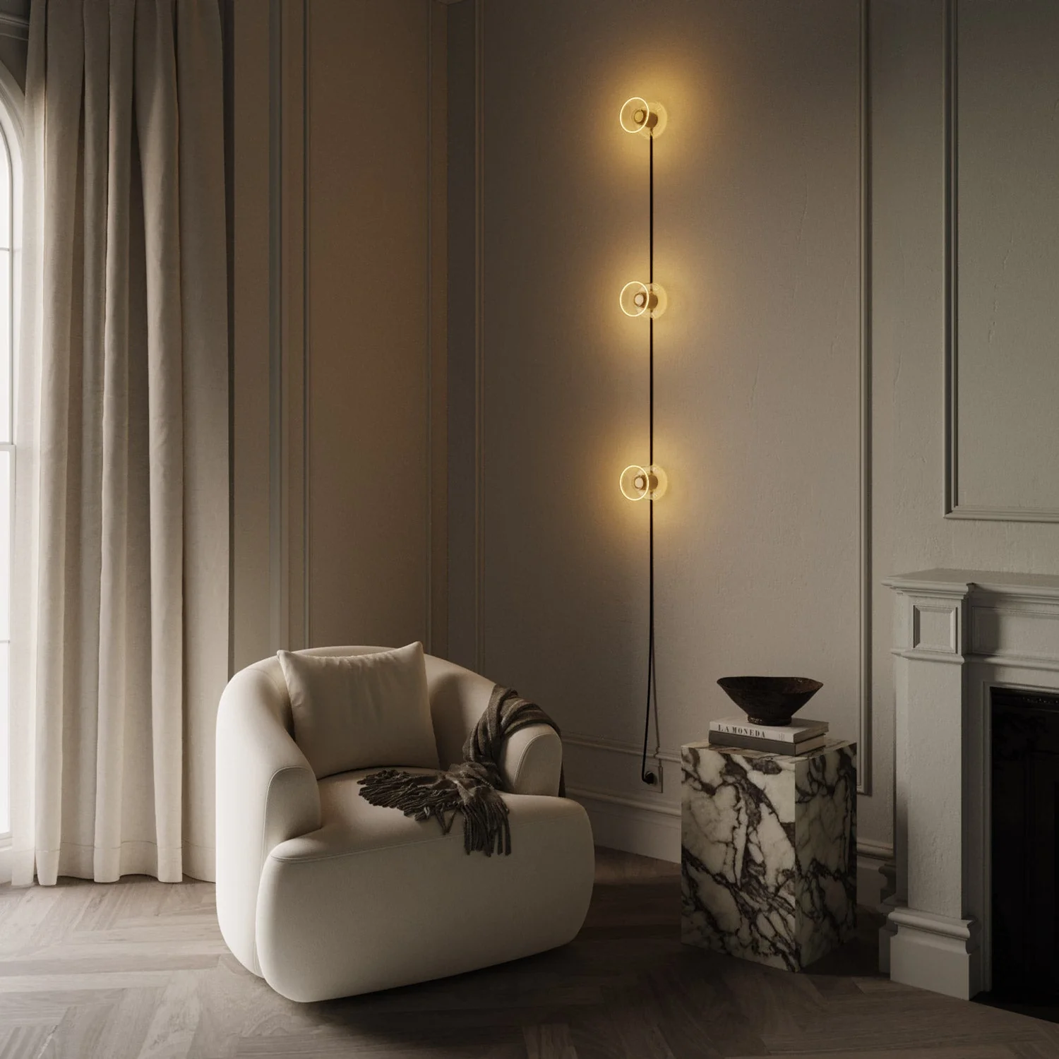 Spostaluce wall lamp with plug, 3 Ghost bulbs and black cable - Image 2