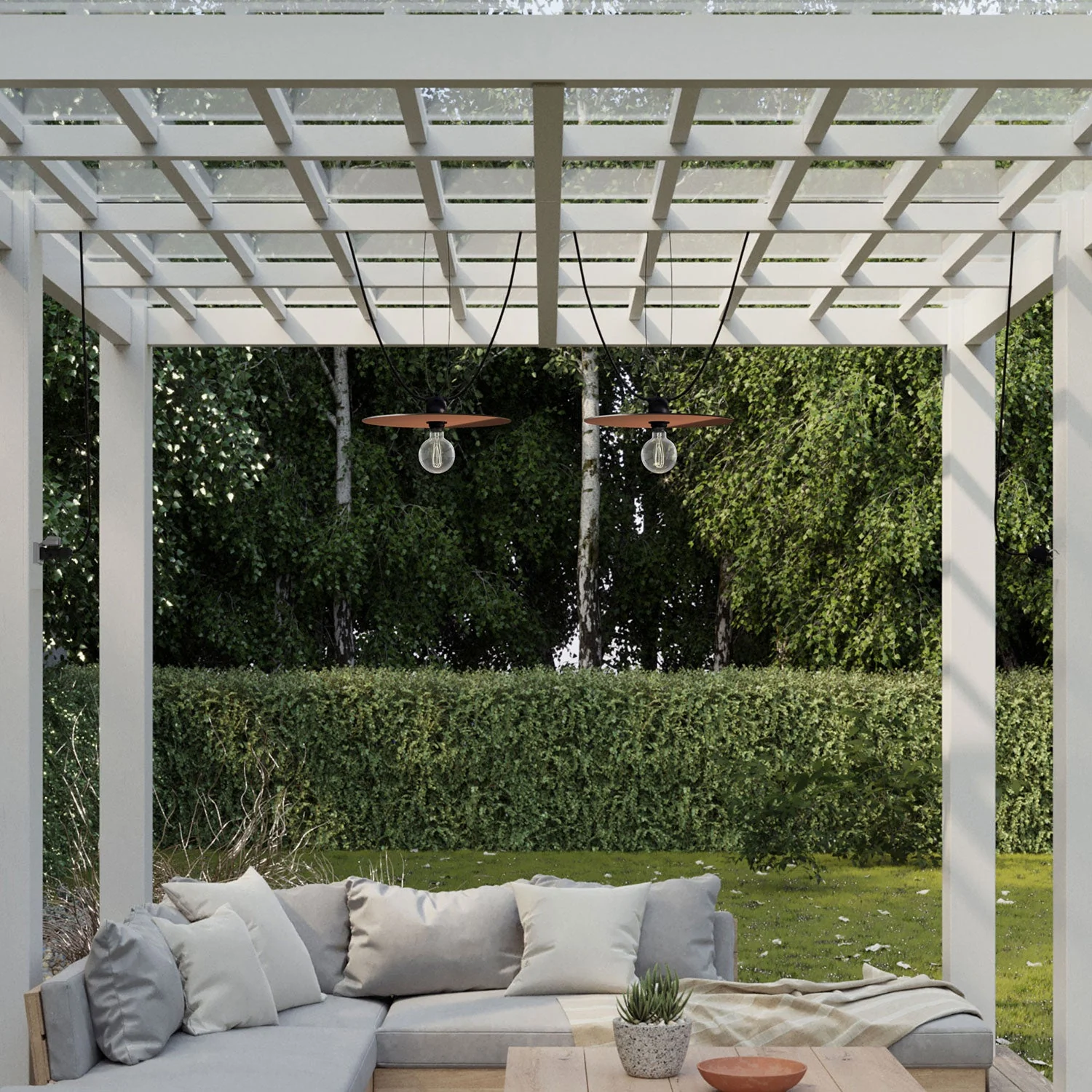 Modulair outdoor portable string lights IP65 with 2 lampshades – Copper and Bronze - Image 2