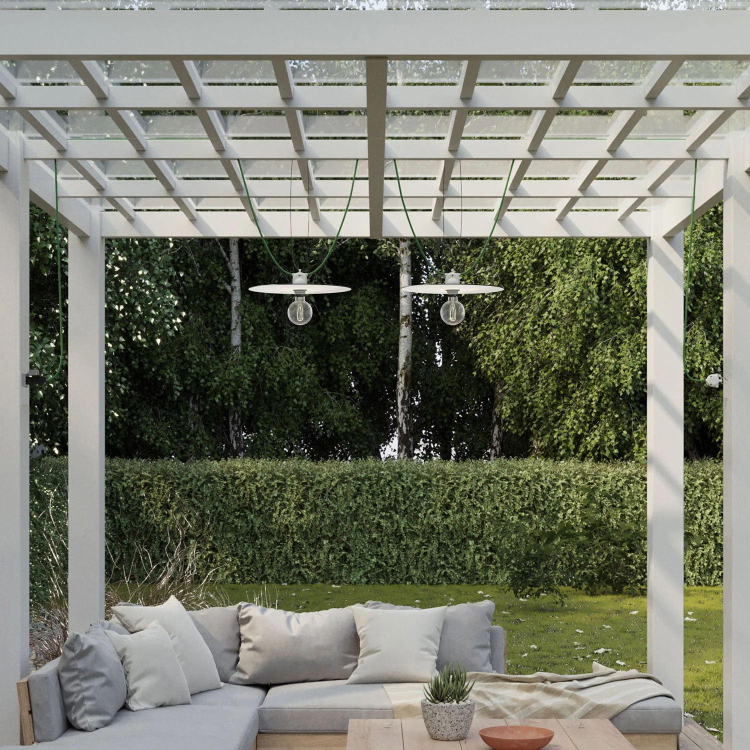 Modulair outdoor portable string lights IP65 with 2 lampshades - White - Image 2