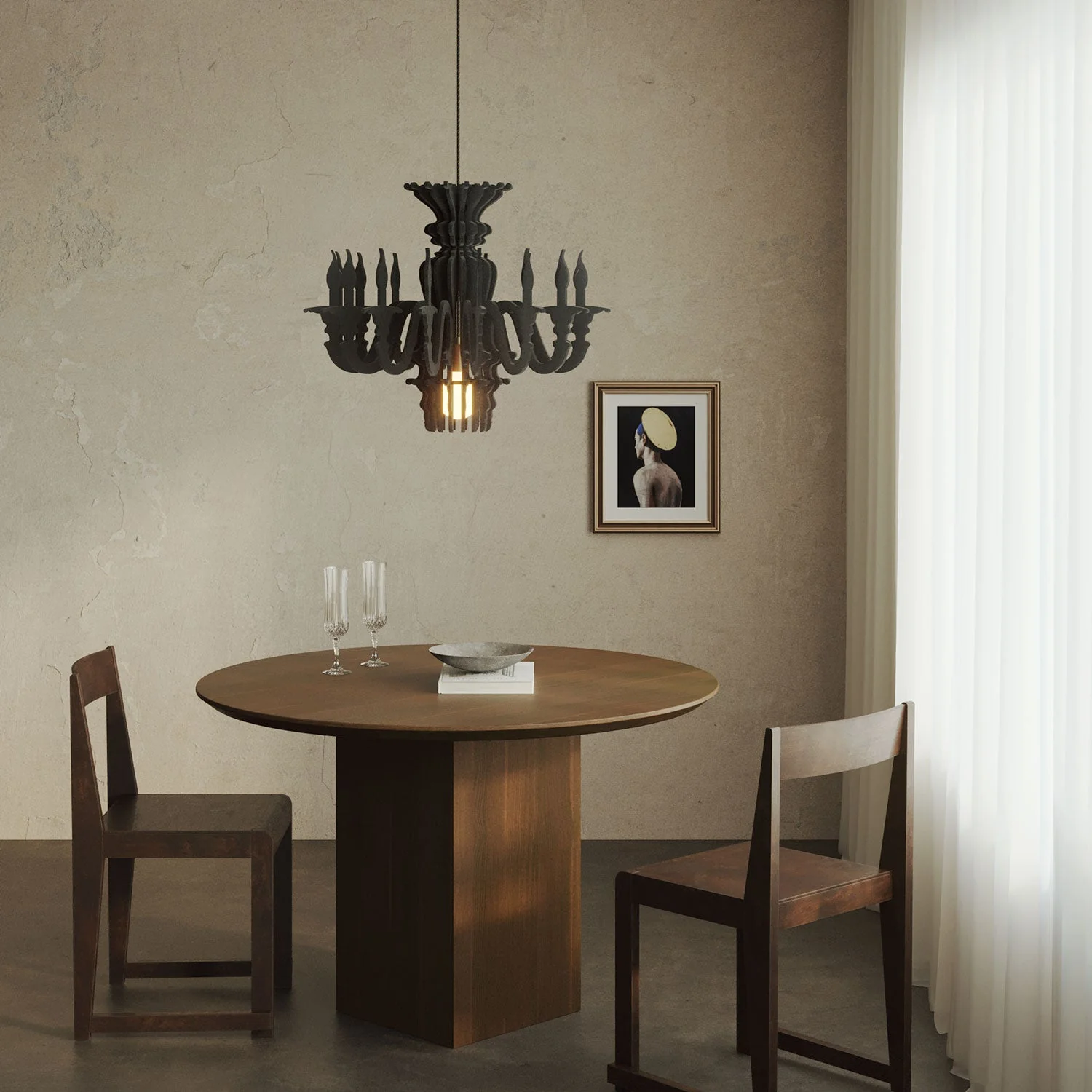 Pendant lamp with classic SHHANDELIER lampshade in sound-absorbing material - Black melange - Image 2