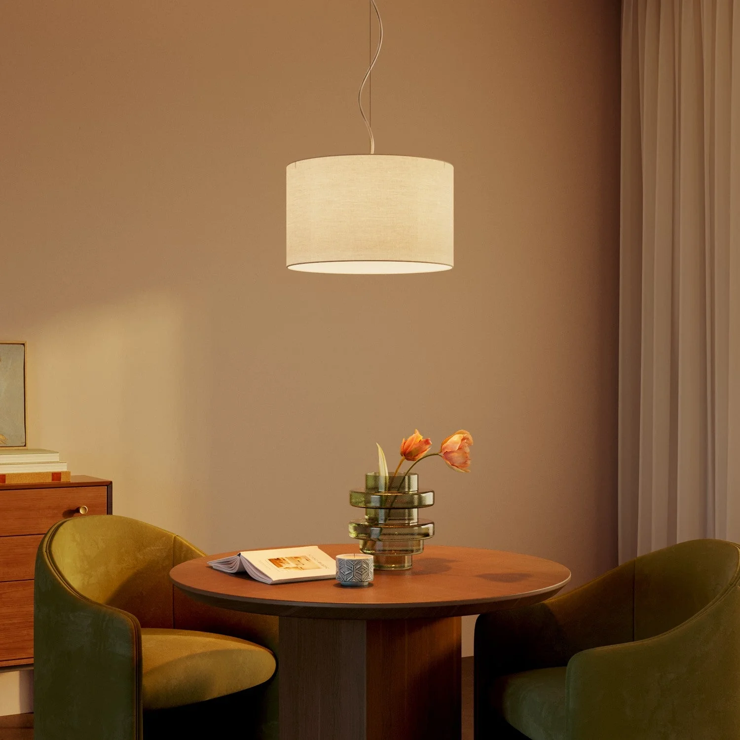 Pendant lamp with Cilindro Small Arenal sand fabric lampshade – Made in Italy - Image 2