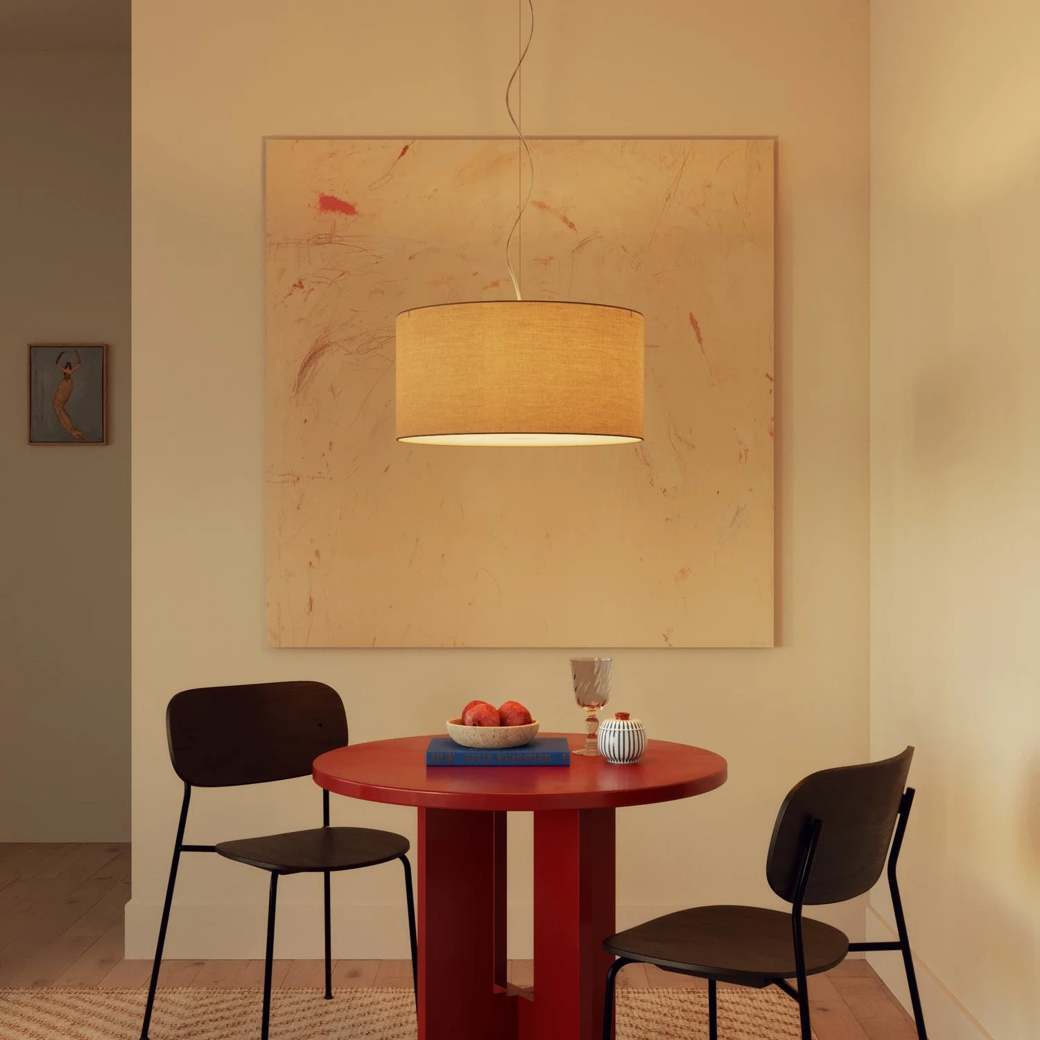 Pendant lamp with Medium Cylinder Arenal taupe fabric lampshade - Made in Italy - Image 2