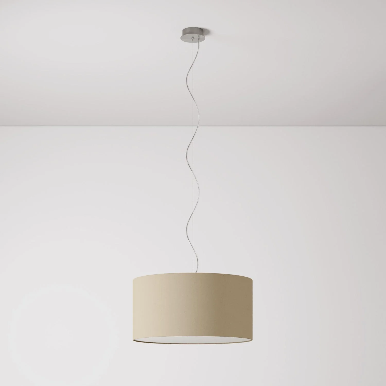 Pendant lamp with Medium Cylinder Arenal taupe fabric lampshade - Made in Italy - Image 7