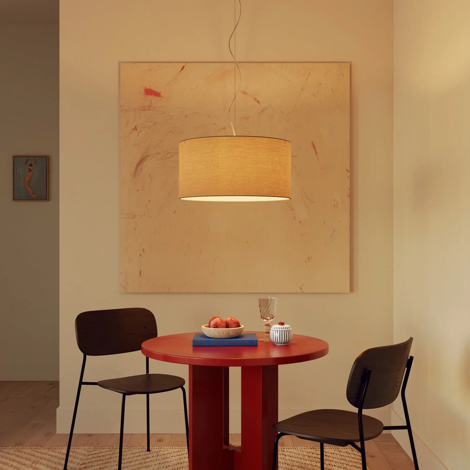 Pendant lamp with Medium Cylinder Arenal taupe fabric lampshade - Made in Italy - Image 8