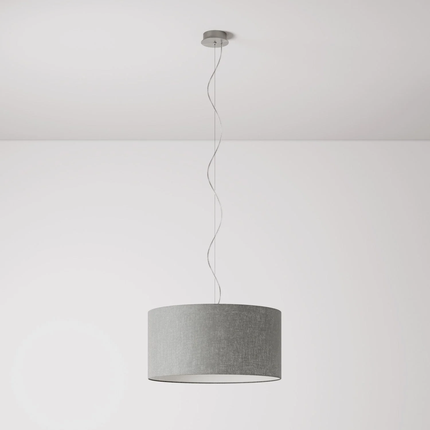 Suspension lamp with Cilindro Medium Camelot light gray fabric lampshade - Made in Italy
