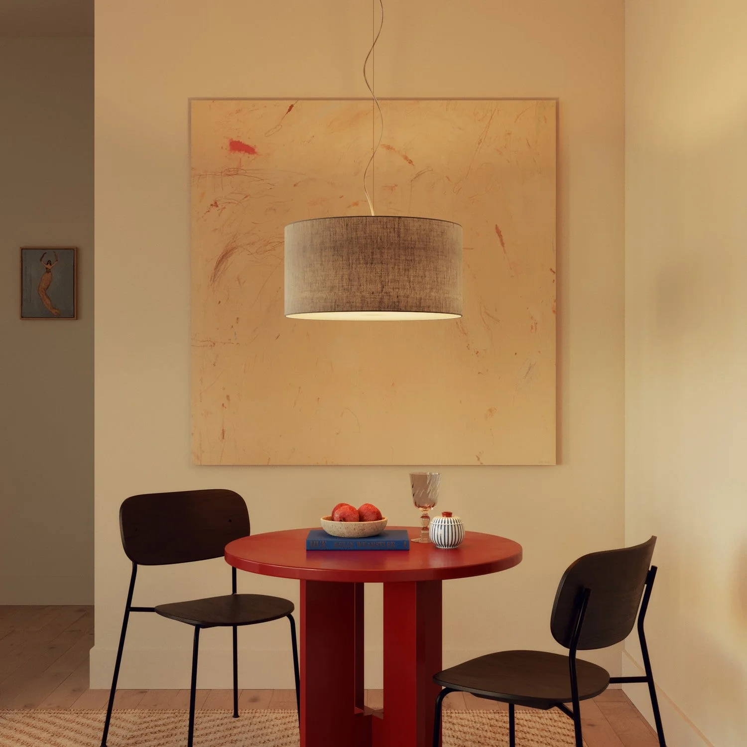 Suspension lamp with Cilindro Medium Camelot light gray fabric lampshade - Made in Italy - Image 2