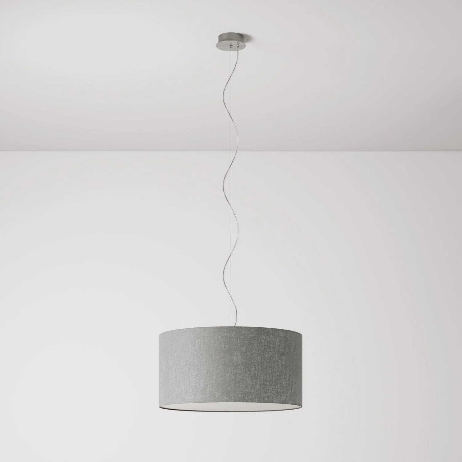 Suspension lamp with Cilindro Medium Camelot light gray fabric lampshade - Made in Italy - Image 7