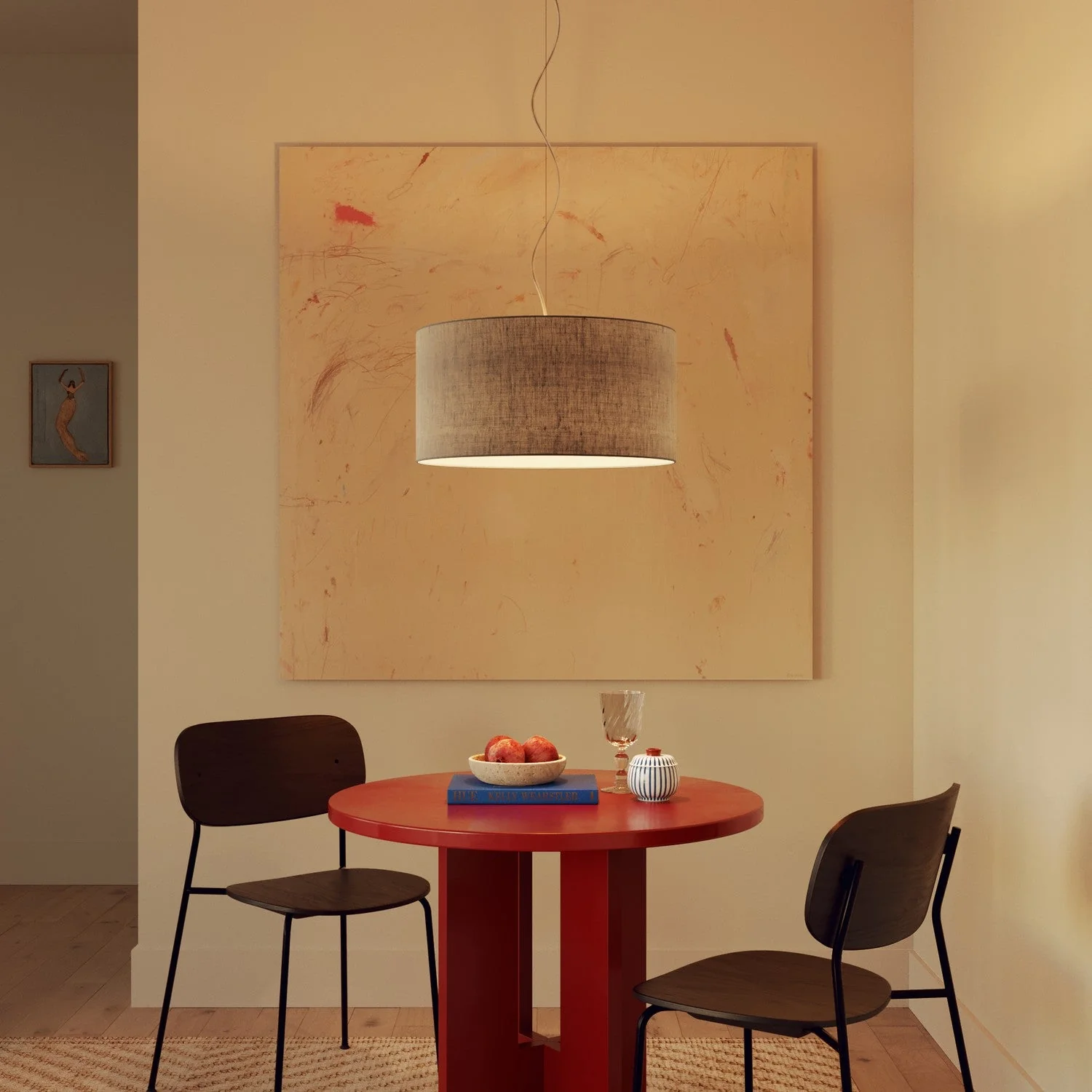 Suspension lamp with Cilindro Medium Camelot light gray fabric lampshade - Made in Italy - Image 8