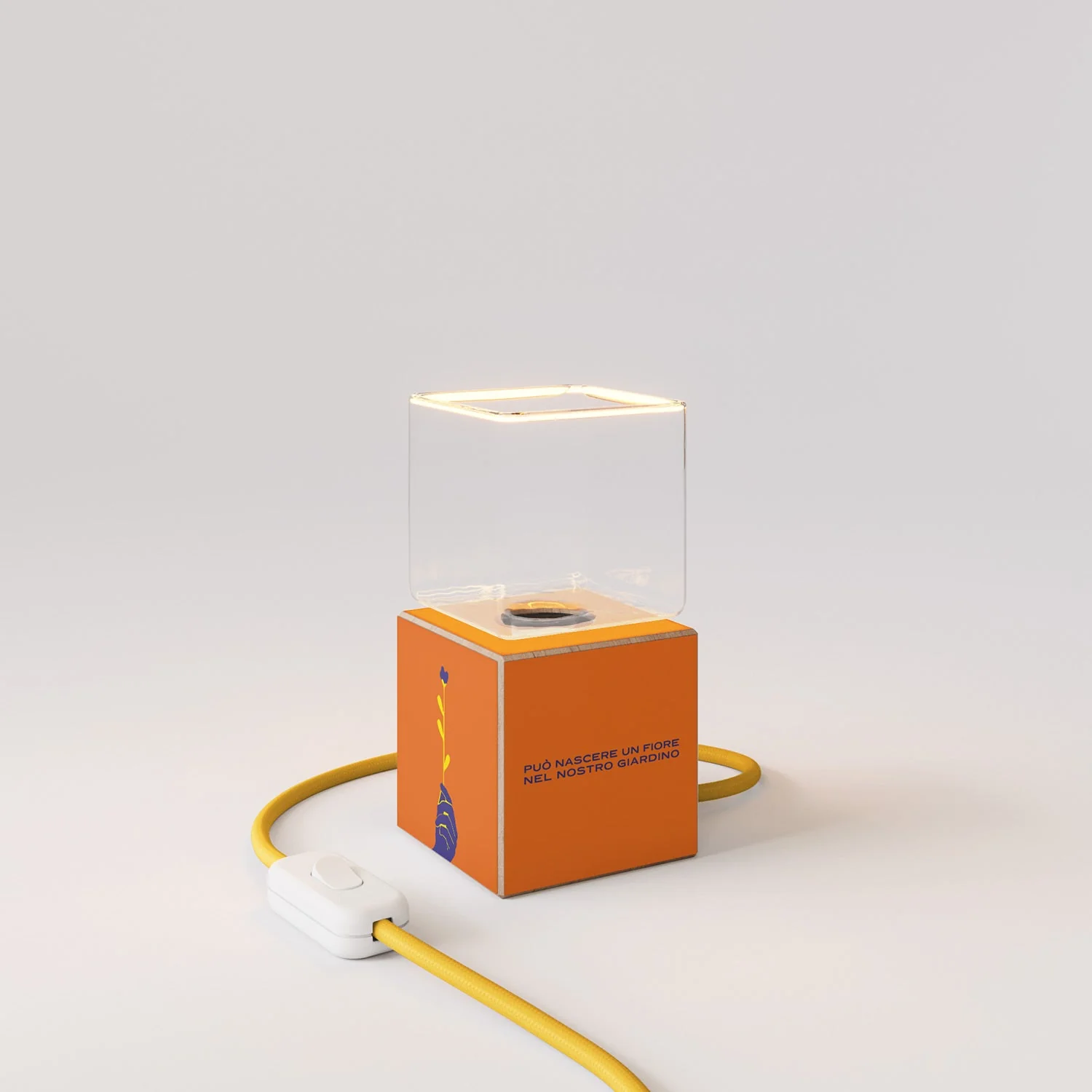 Cubetto table lamp “Può nascere un fiore” with UK Plug and Ghost Light bulb - Santomanifesto