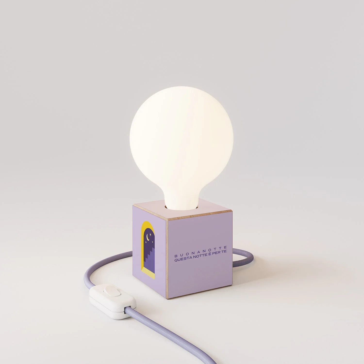 Cubetto Table Lamp "Buonanotte fiorellino" with UK plug and porcelain effect globe light bulb - Santomanifesto