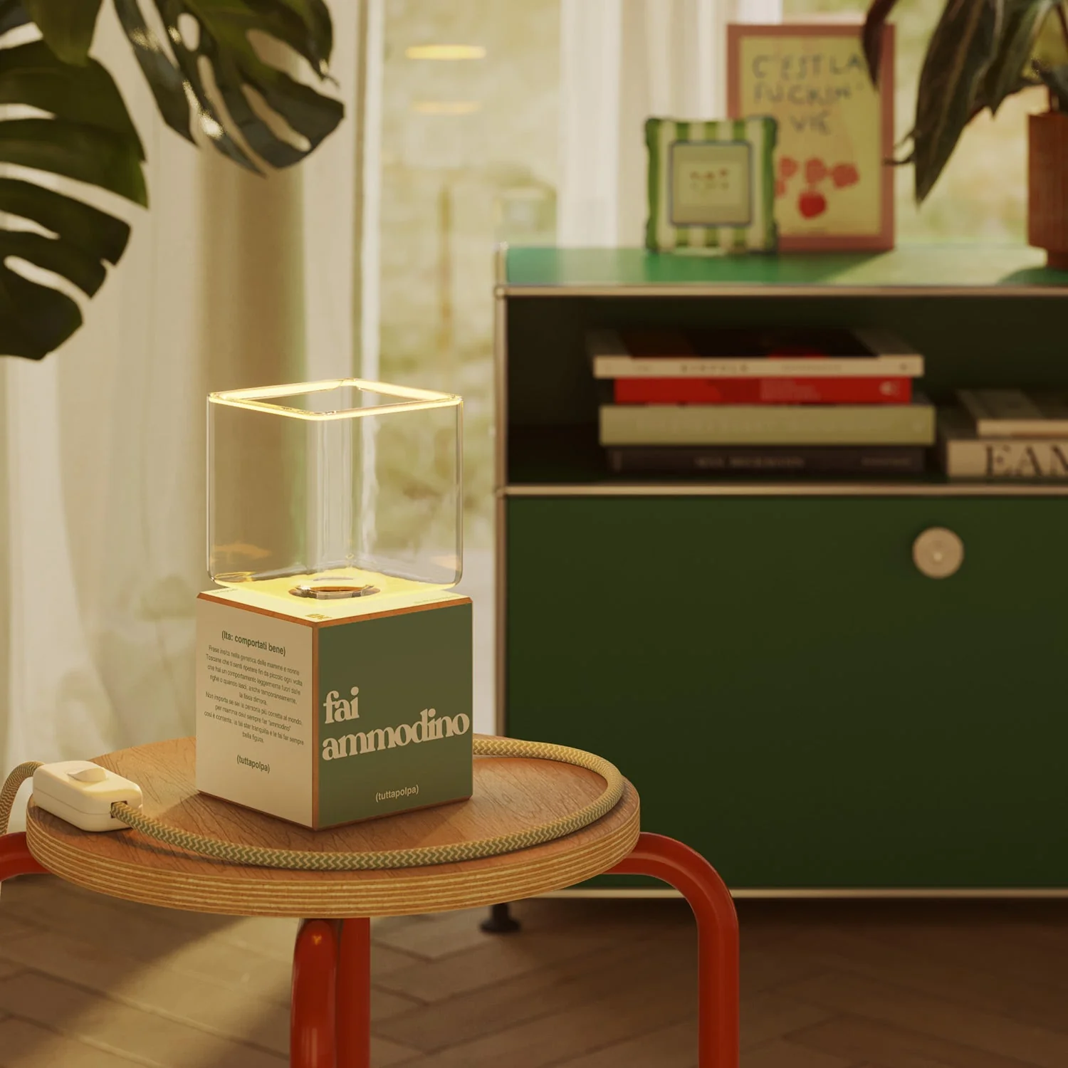 Cubetto table lamp "Fai ammodino" with English Plug and Ghost Light bulb - Tuttapolpa - Image 2