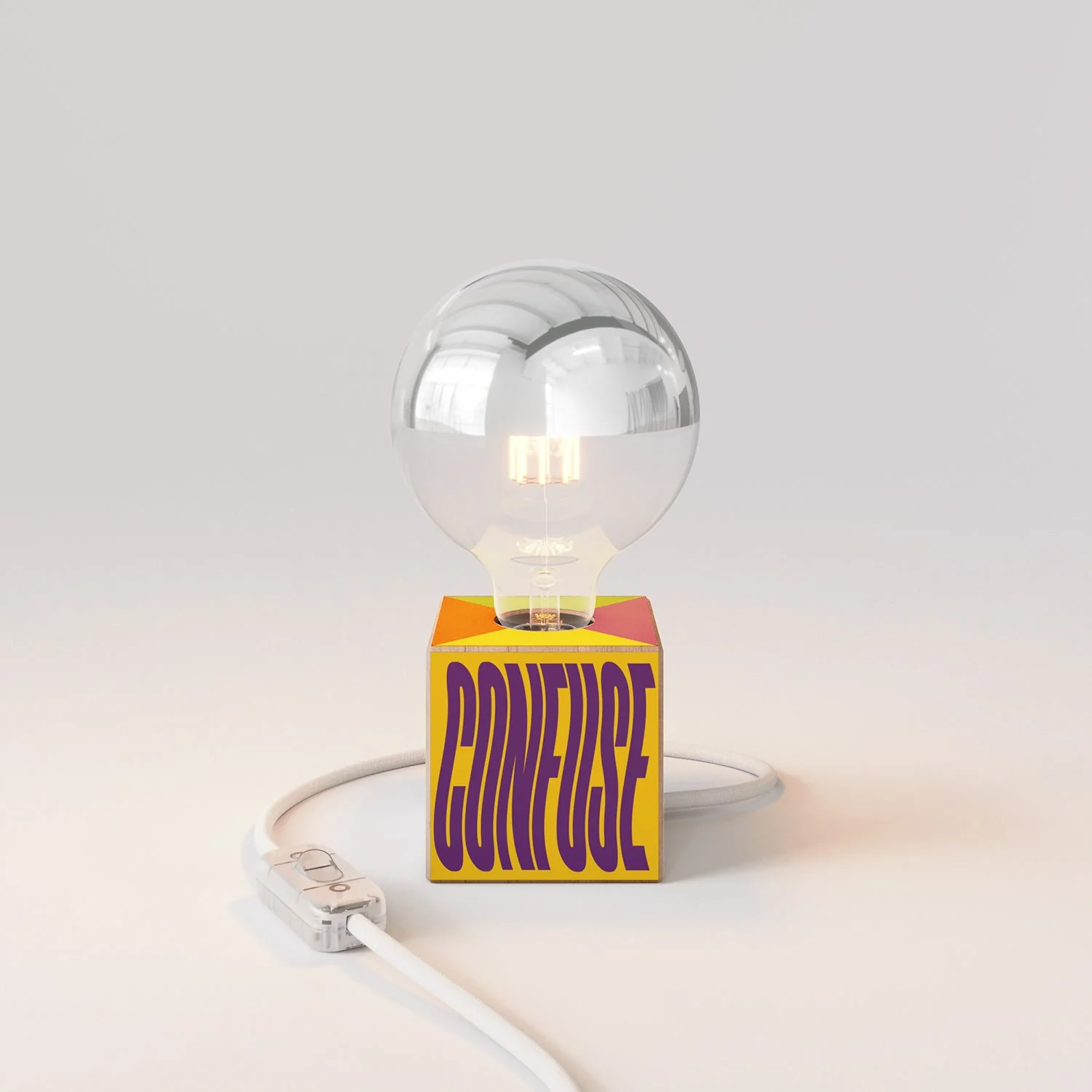 Cubetto table lamp "Few ideas but confused" with half-silvered globe Light bulb - Santomanifesto - Image 4