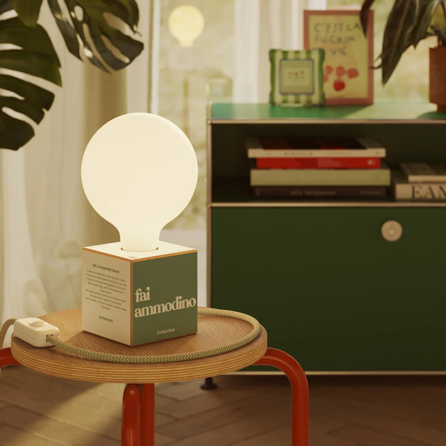 Cubetto Table Lamp "Fai ammodino" with porcelain effect globe light bulb - Tuttapolpa - Image 2