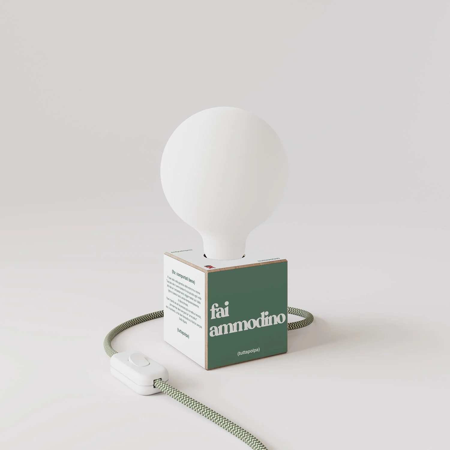 Cubetto Table Lamp "Fai ammodino" with porcelain effect globe light bulb - Tuttapolpa - Image 3