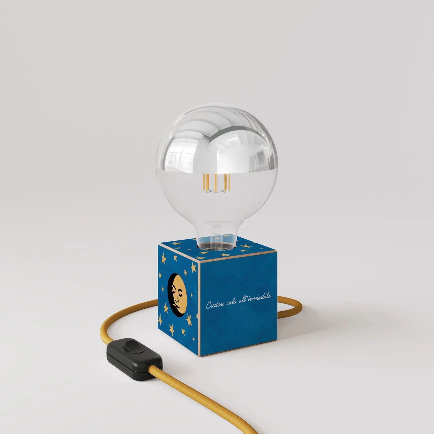 Cubetto Table Lamp "La Luna" with UK plug and silver half-sphere globe light bulb - Santomanifesto - Image 3