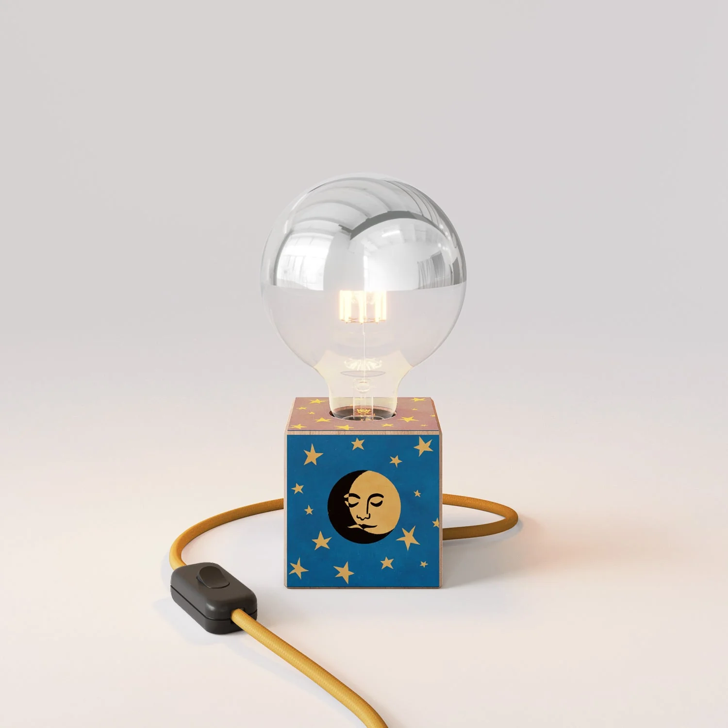 Cubetto Table Lamp "La Luna" with UK plug and silver half-sphere globe light bulb - Santomanifesto - Image 4