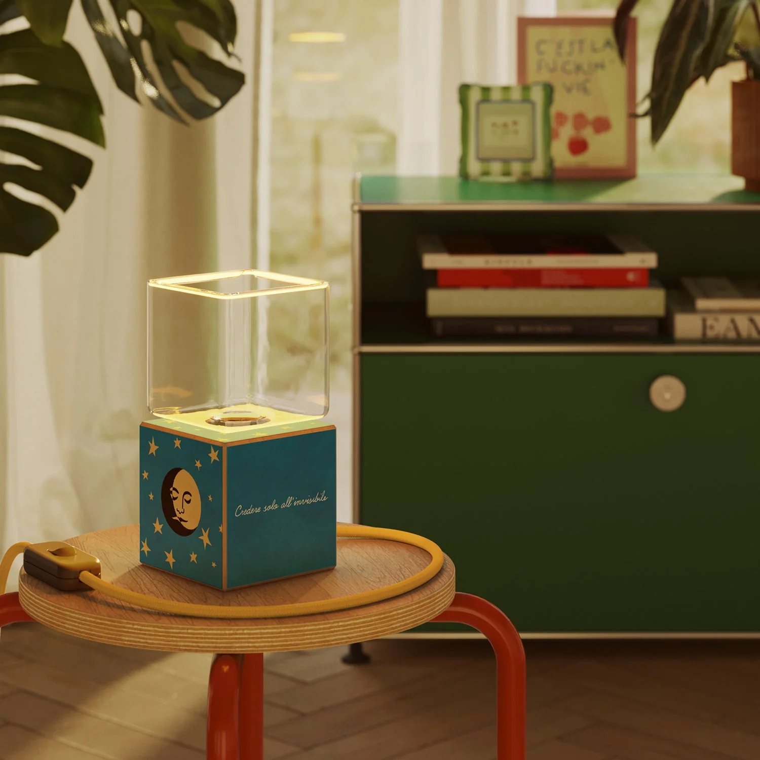 Cubetto Table Lamp "La Luna" with UK plug and Ghost light bulb - Santomanifesto - Image 2