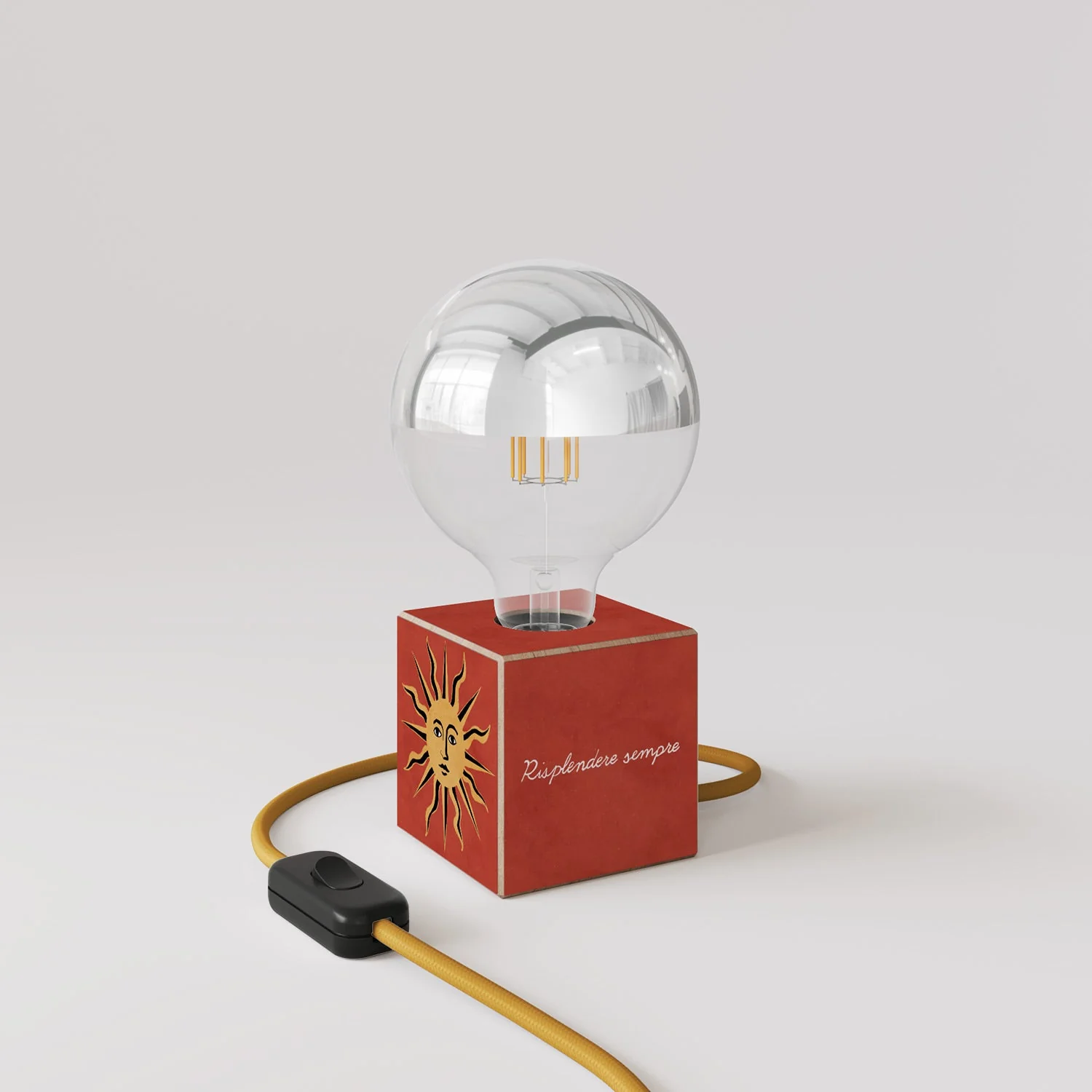 Cubetto Table Lamp "The Sun" with UK plug and Ghost light bulb - Santomanifesto - Image 3