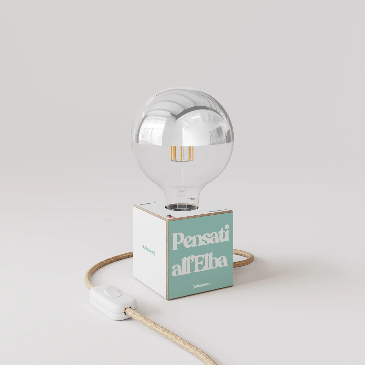 Cubetto table lamp "Pensati all’Elba" with half-silver globe light bulb - Tuttapolpa - Image 3