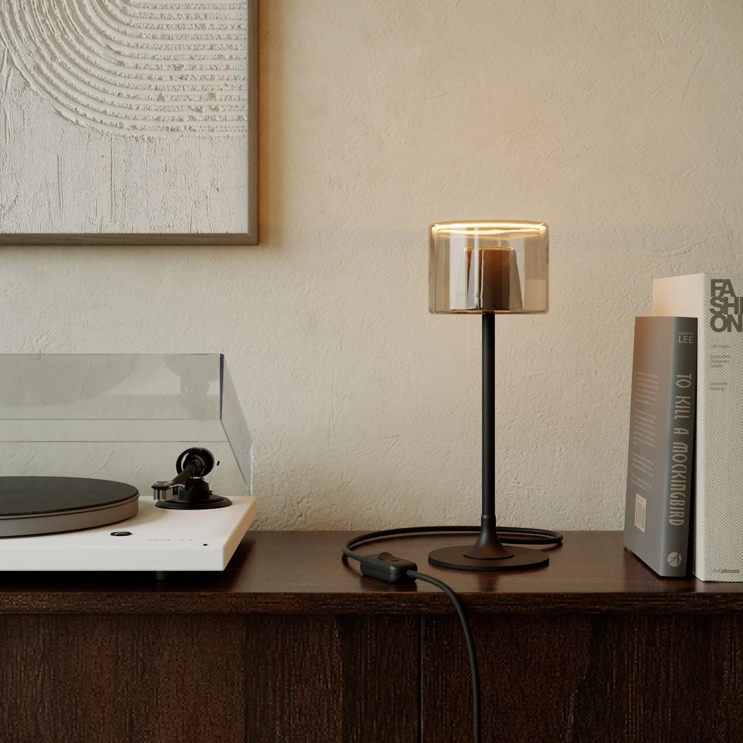 MAG-Y table lamp with round metal base and Ghost smoky light bulb - Black - Image 2