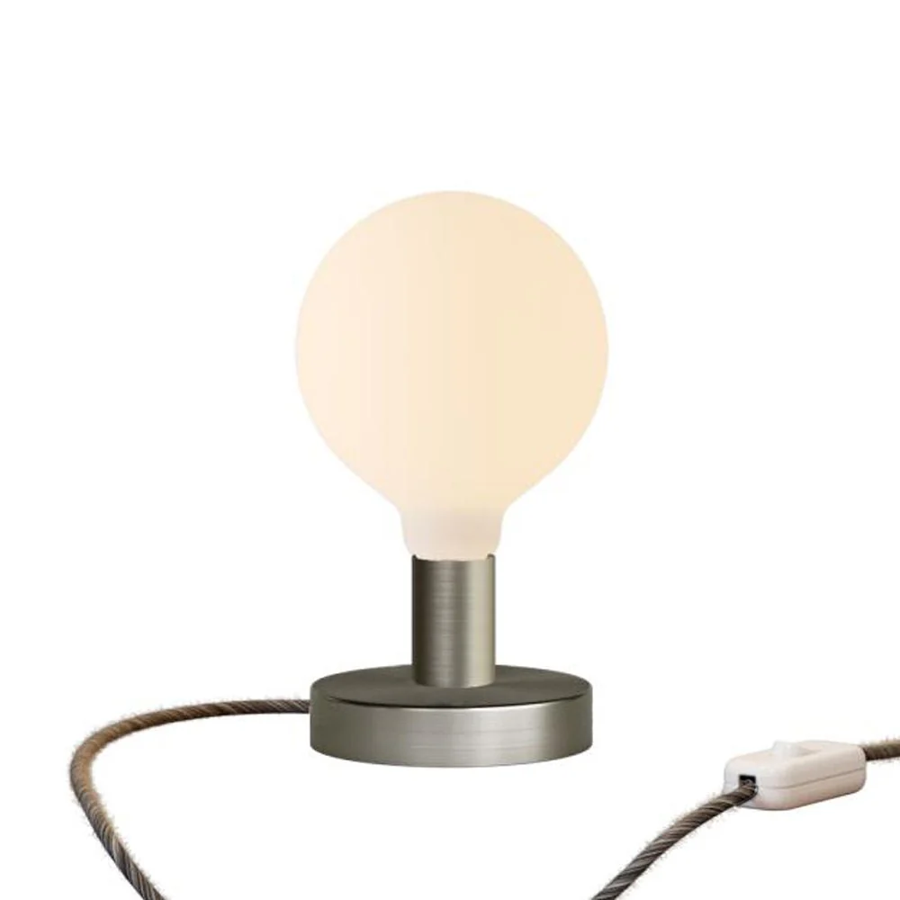 Posaluce Globo table lamp in metal with UK plug - Satin titanium