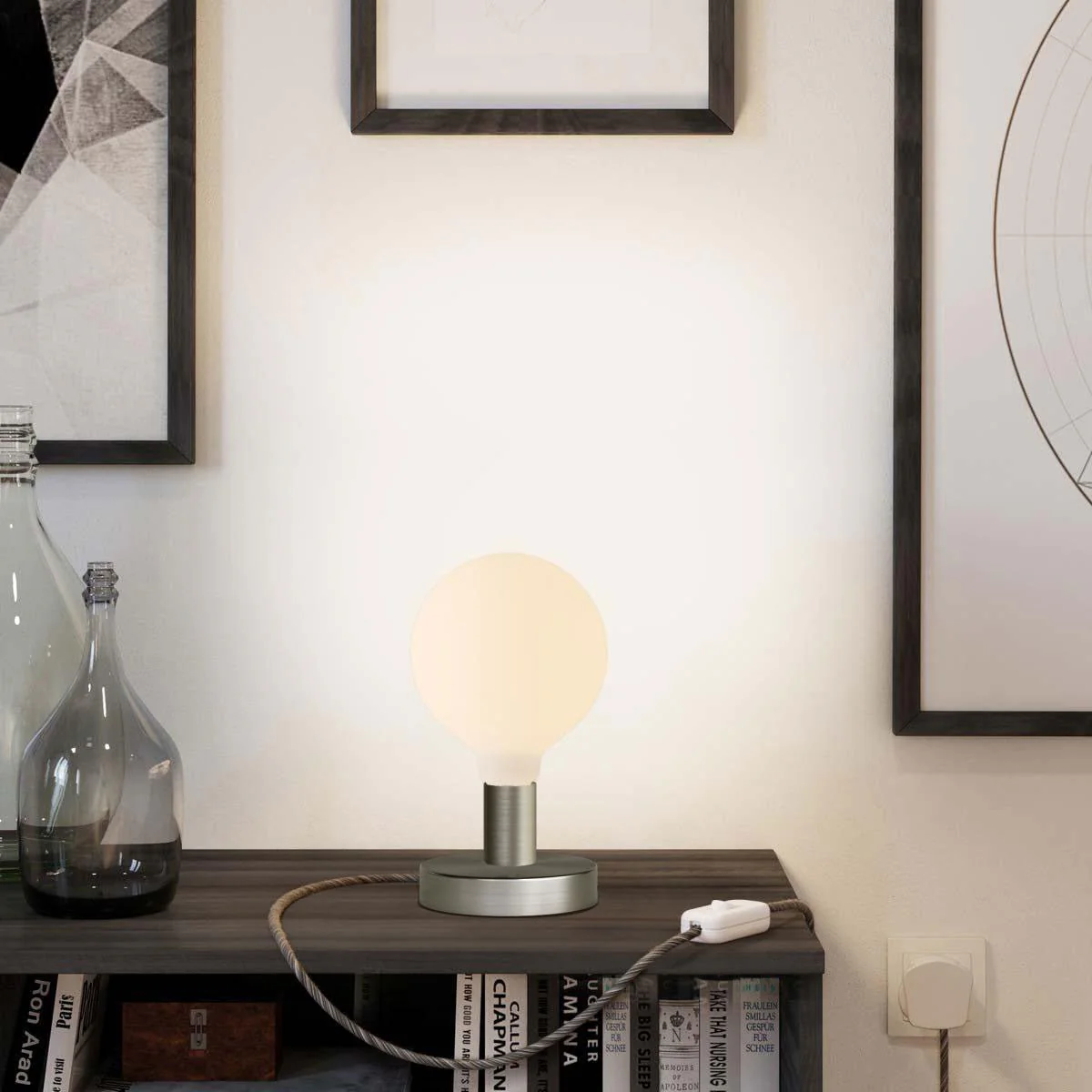 Posaluce Globo table lamp in metal with UK plug - Satin titanium - Image 2