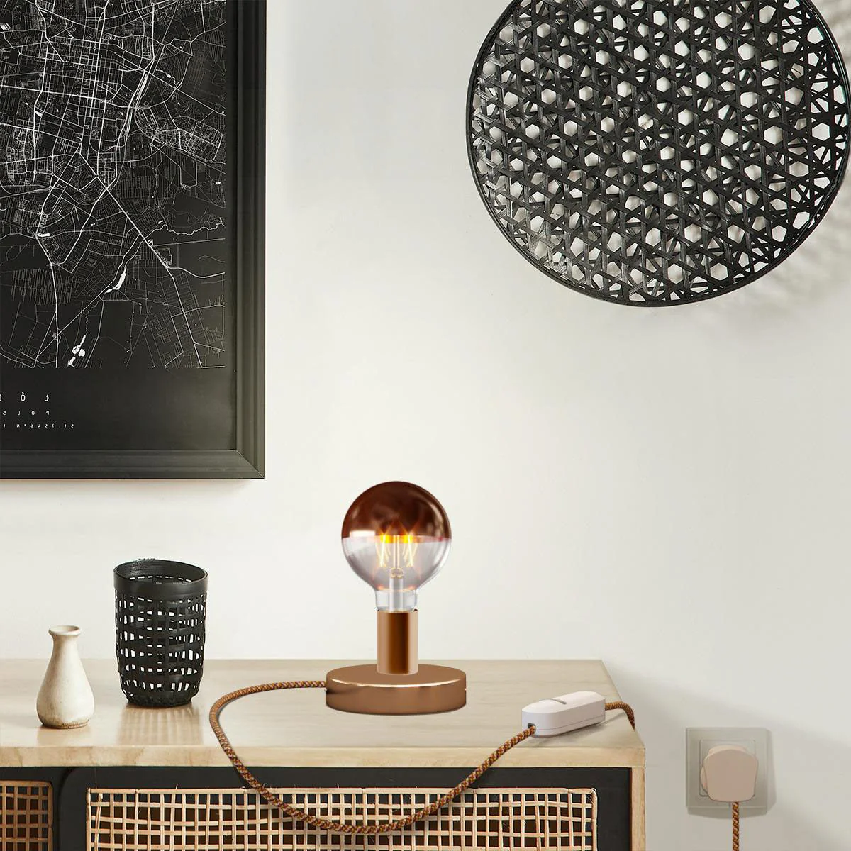 Posaluce Half Cup table lamp in metal with UK plug - Copper - Image 6