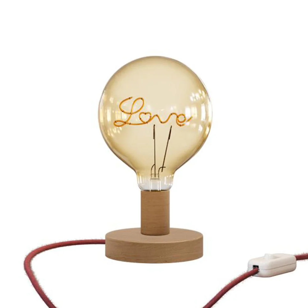 Posaluce Love table lamp in wood and UK plug - Neutral
