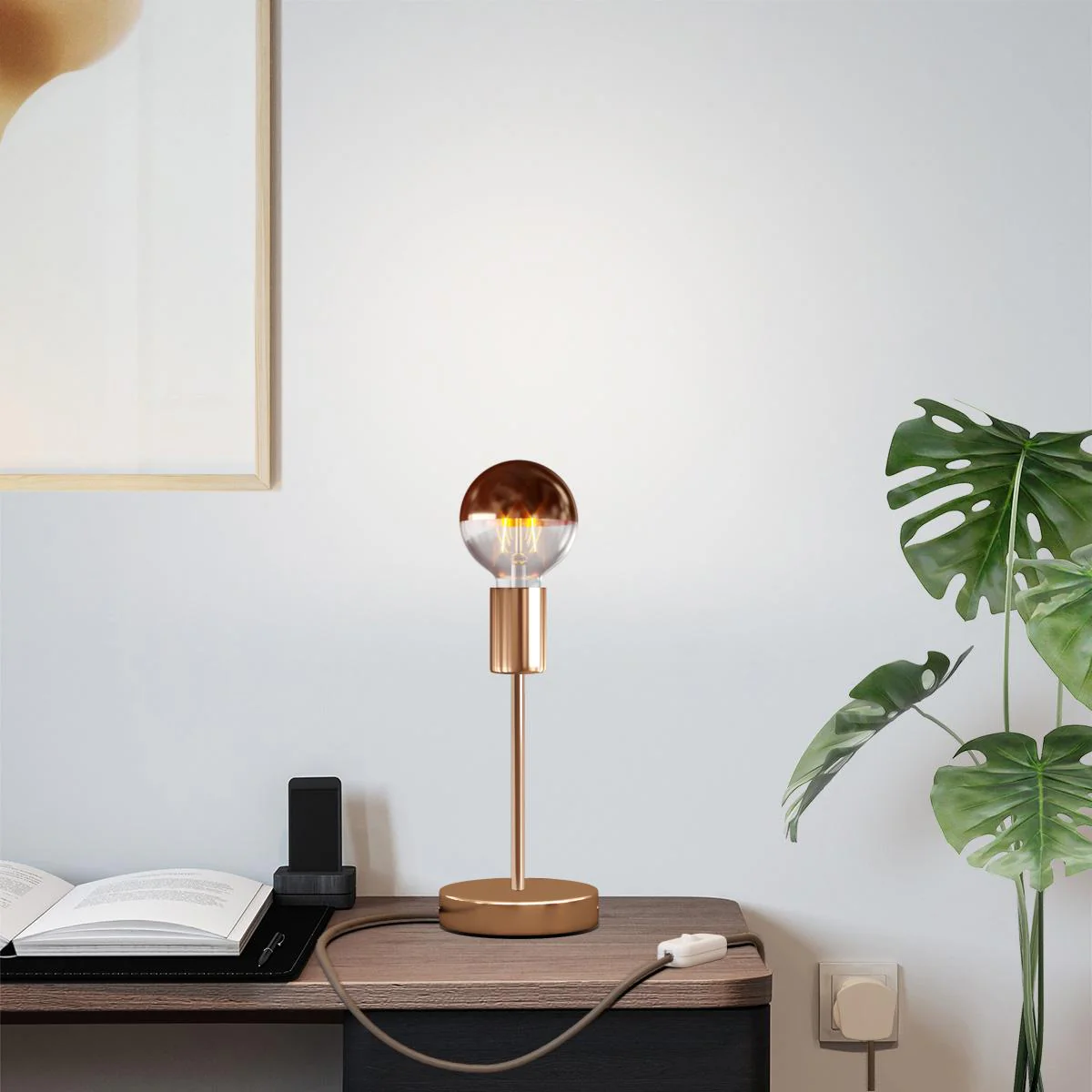 Alzaluce Half Cup table lamp in metal with UK plug - Copper - Image 2