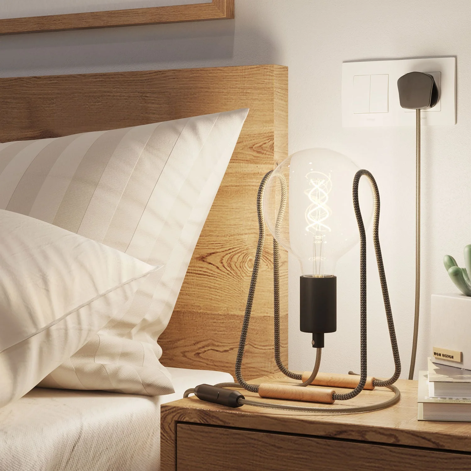 Taché Metal table lamp and UK plug - Dark Gray Zig Zag - Image 2
